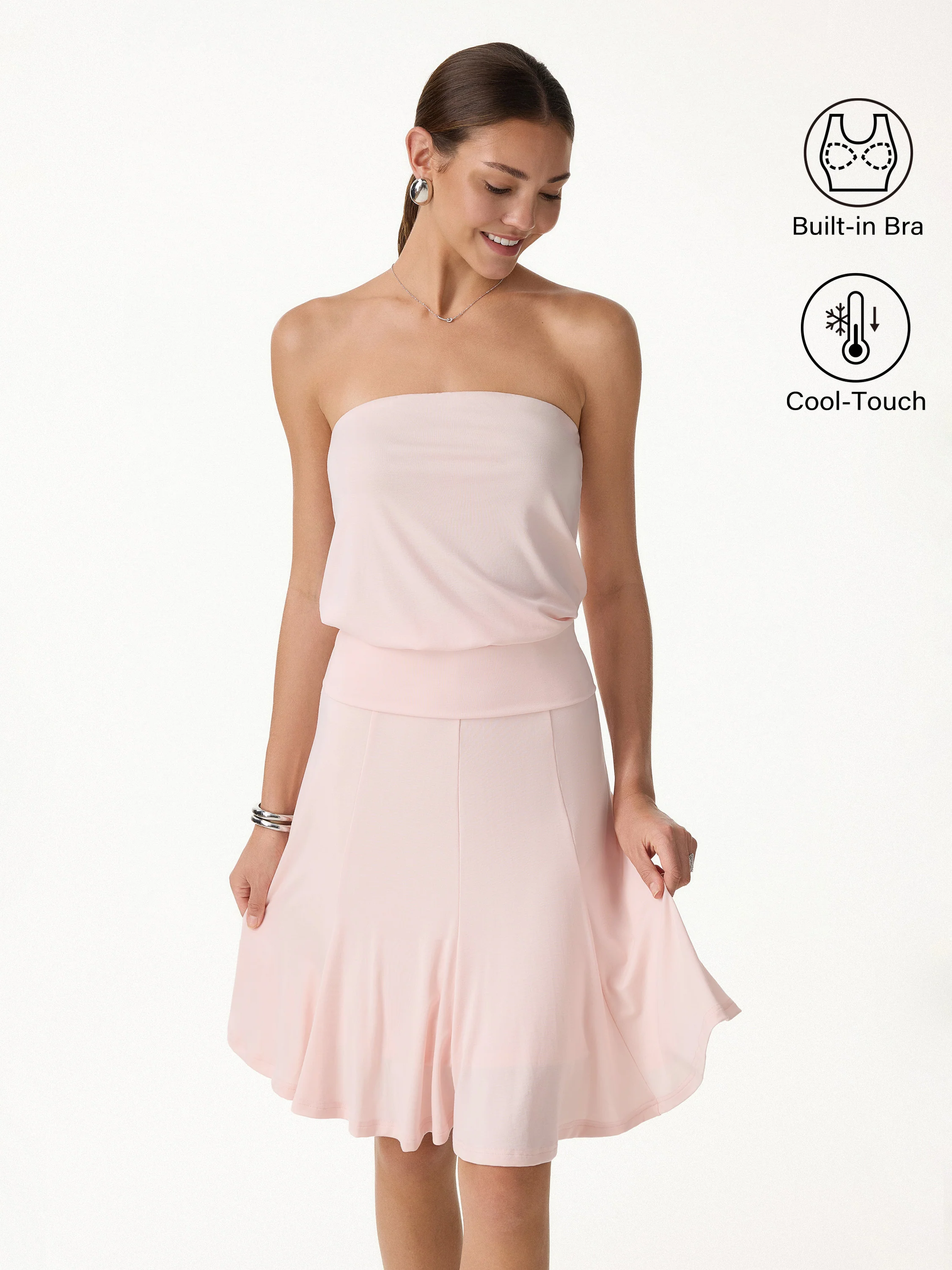 2Pcs Set Banded Hem Bra Top & Knee-Length Skirt