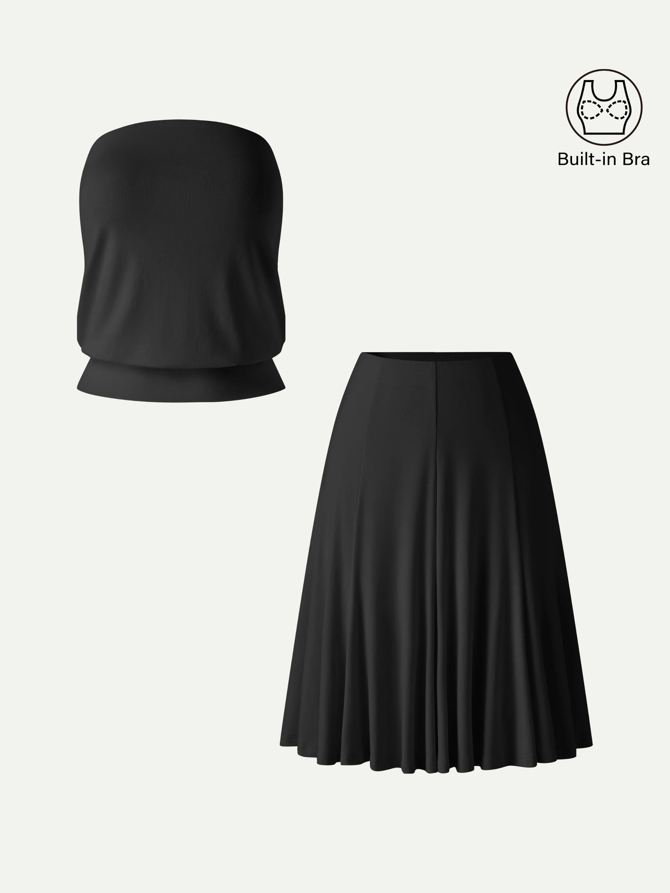 2Pcs Set Banded Hem Bra Top & Knee-Length Skirt - Image 12