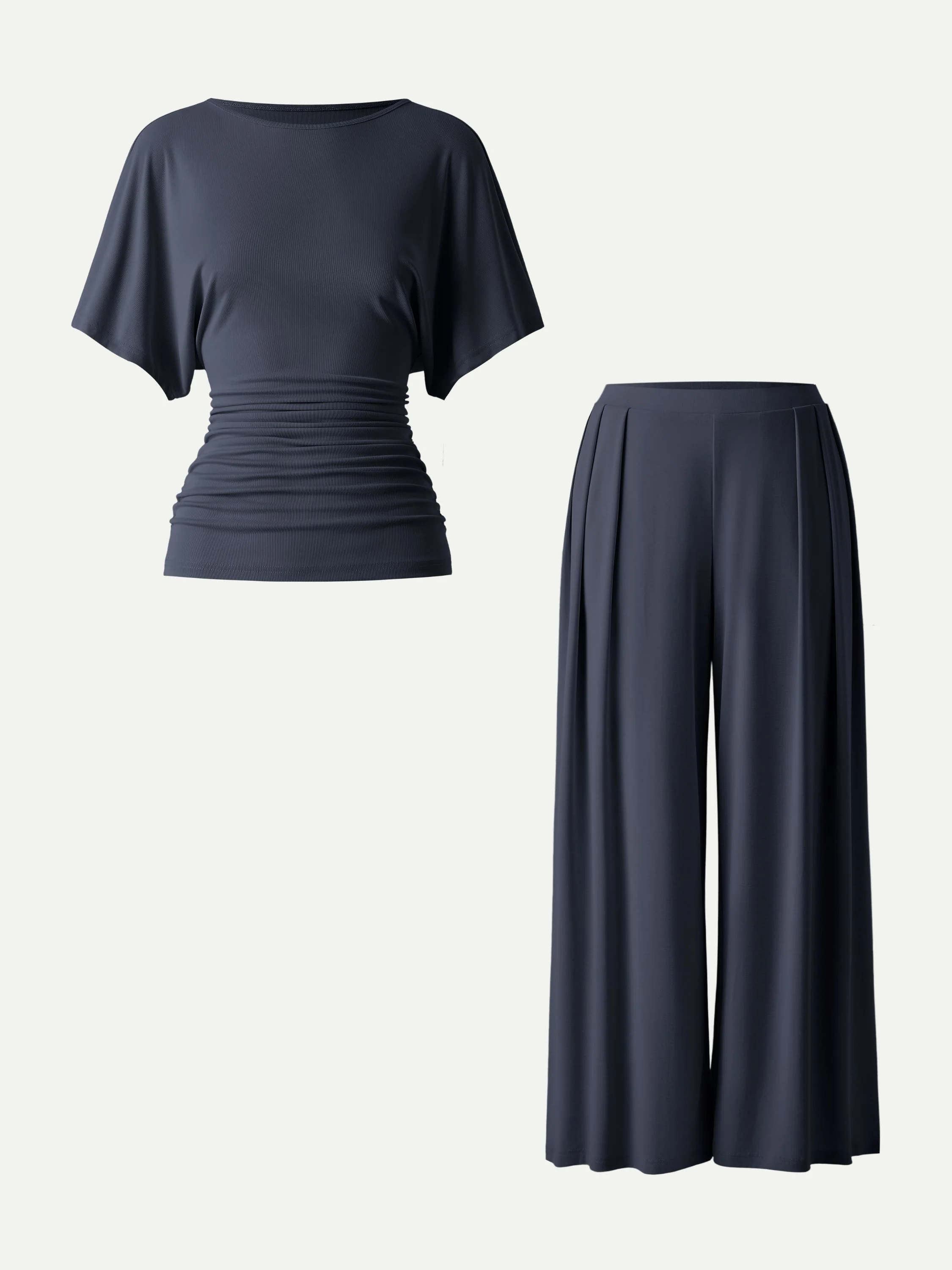 2Pcs Set Boatneck Batwing Sleeve Top & Wide Leg Palazzo Pant with Pockets - Image 3