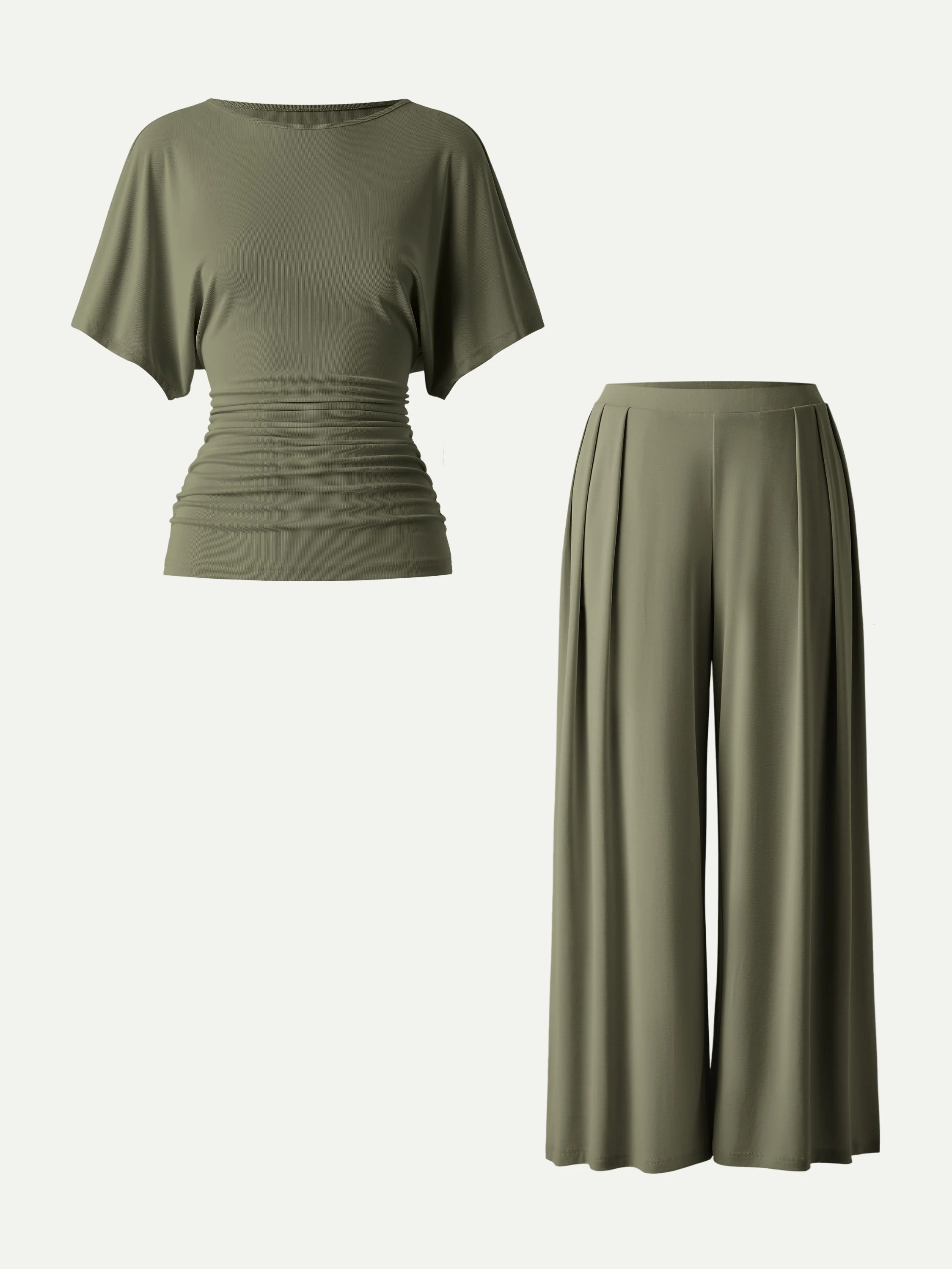 2Pcs Set Boatneck Batwing Sleeve Top & Wide Leg Palazzo Pant with Pockets - Image 4