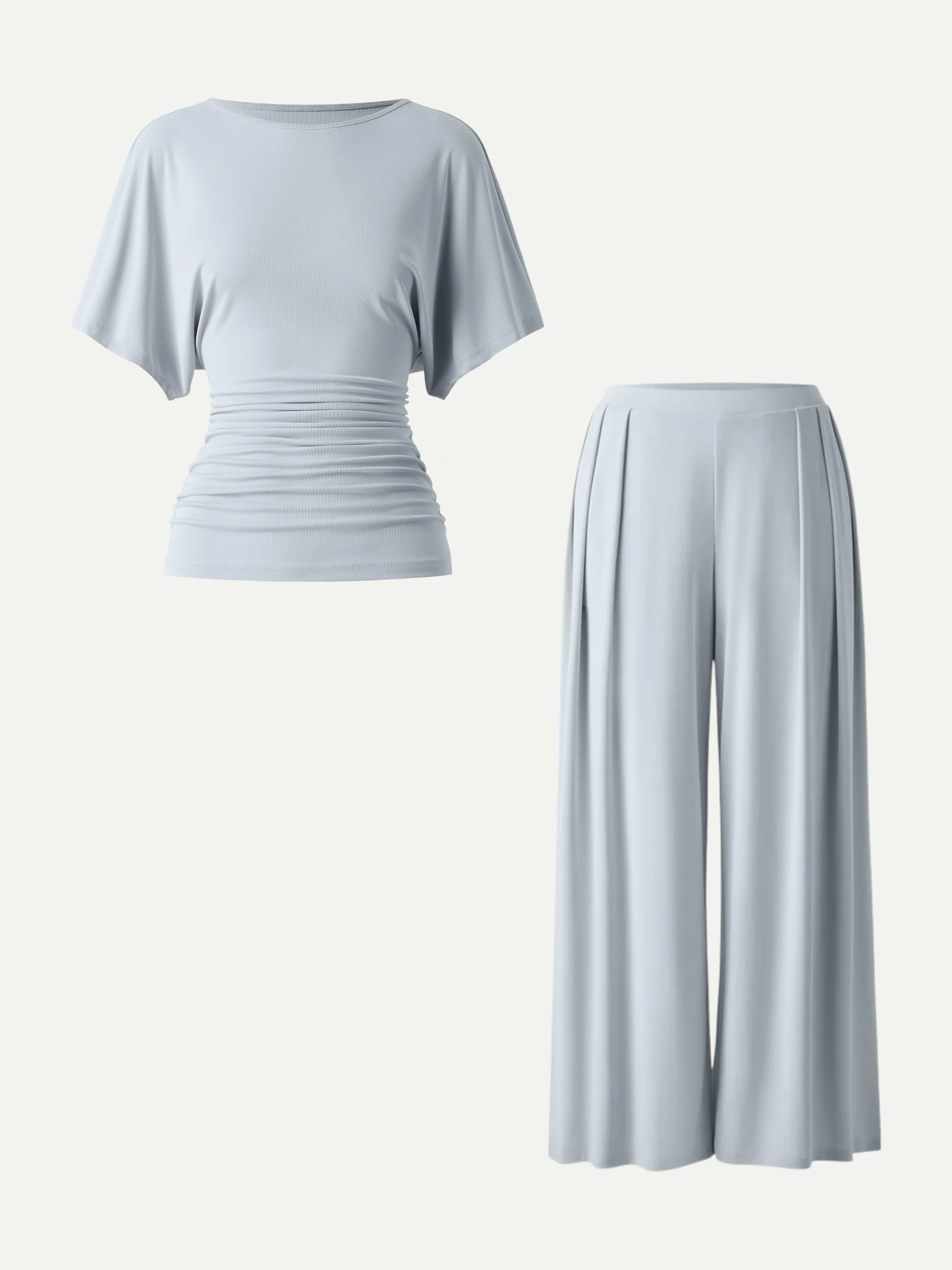 2Pcs Set Boatneck Batwing Sleeve Top & Wide Leg Palazzo Pant with Pockets - Image 5