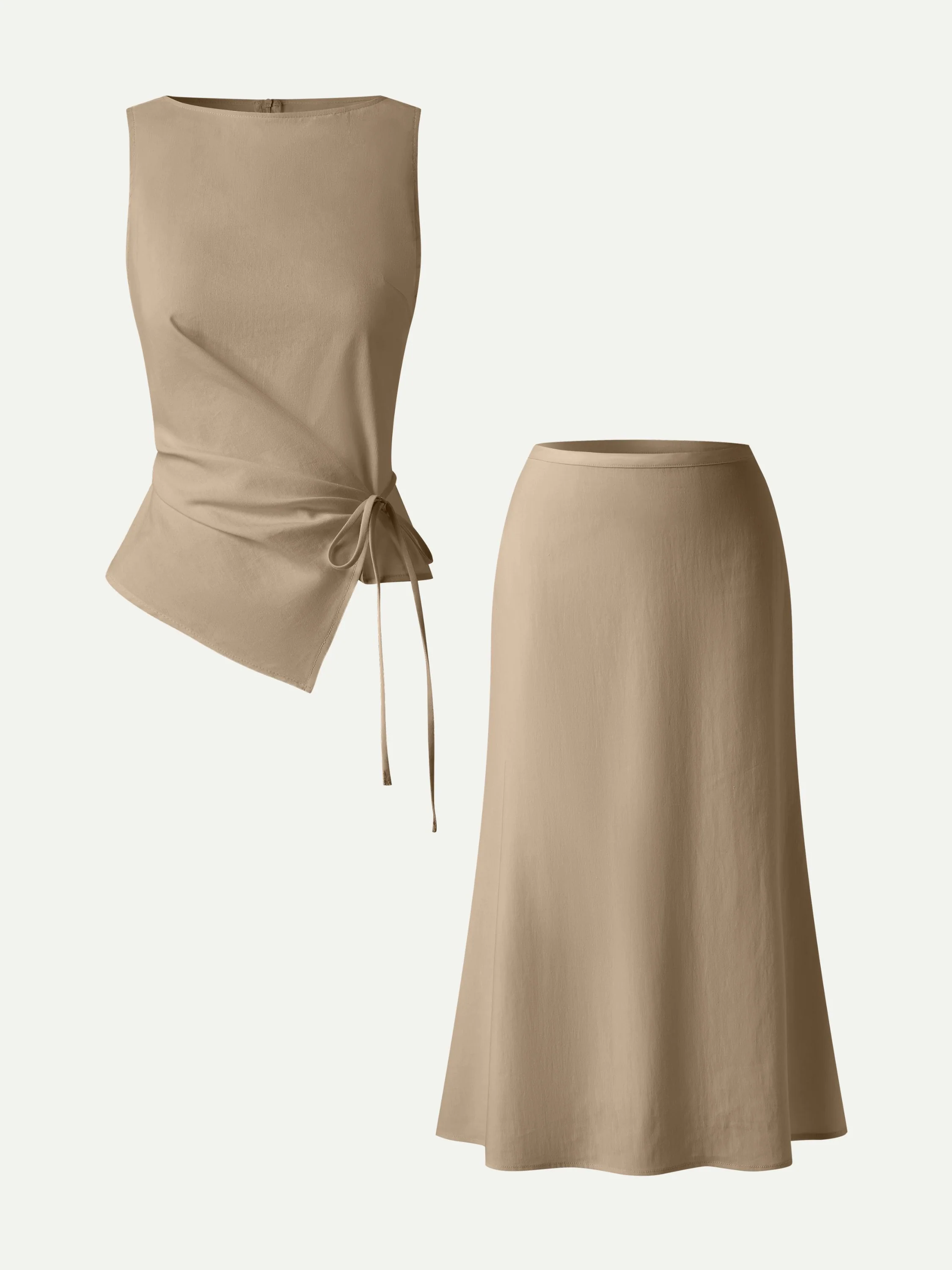 2Pcs Set Boatneck Waist-Defined Top & Maxi Flared Pull-On Skirt - Image 10