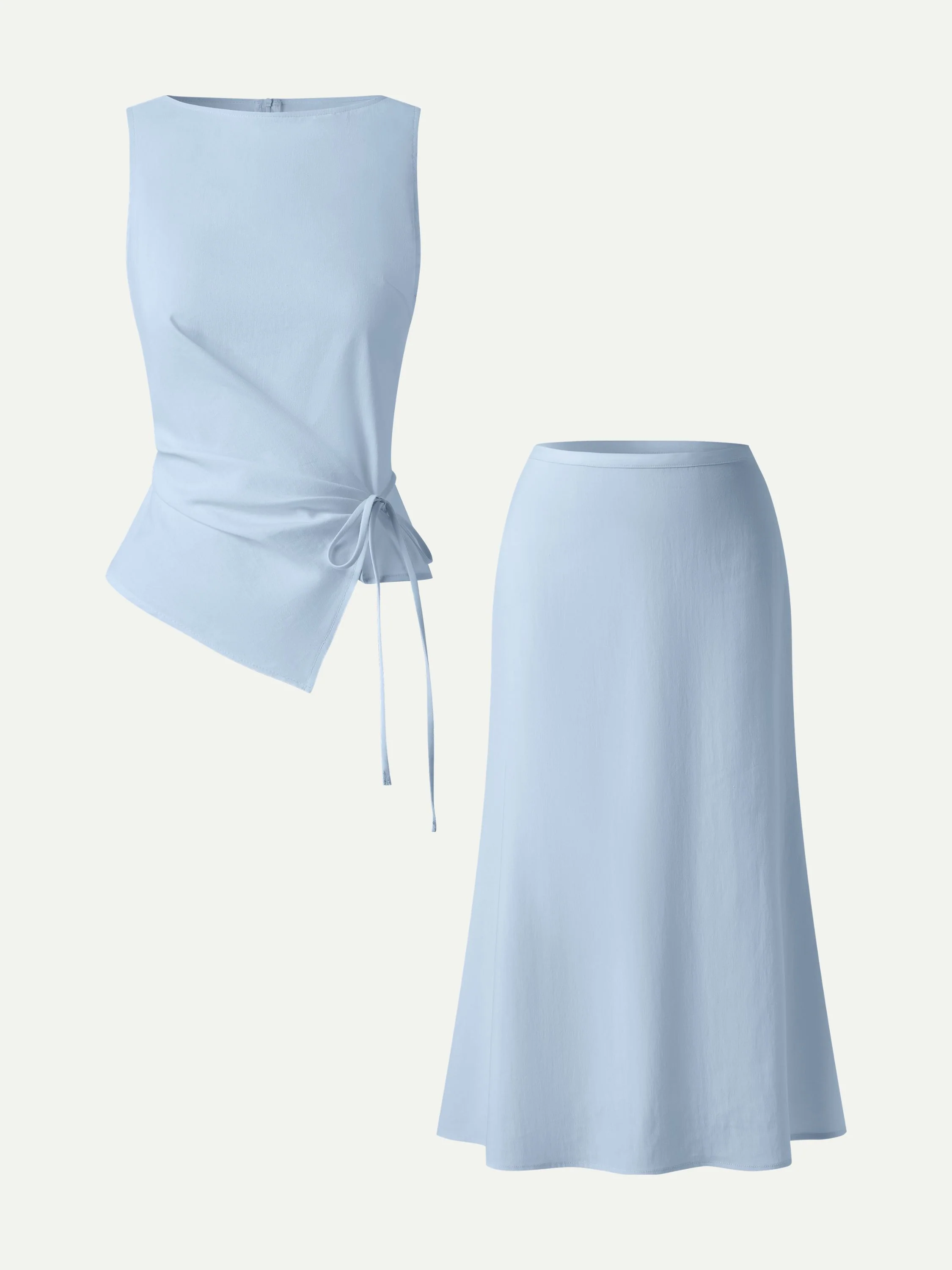 2Pcs Set Boatneck Waist-Defined Top & Maxi Flared Pull-On Skirt - Image 12