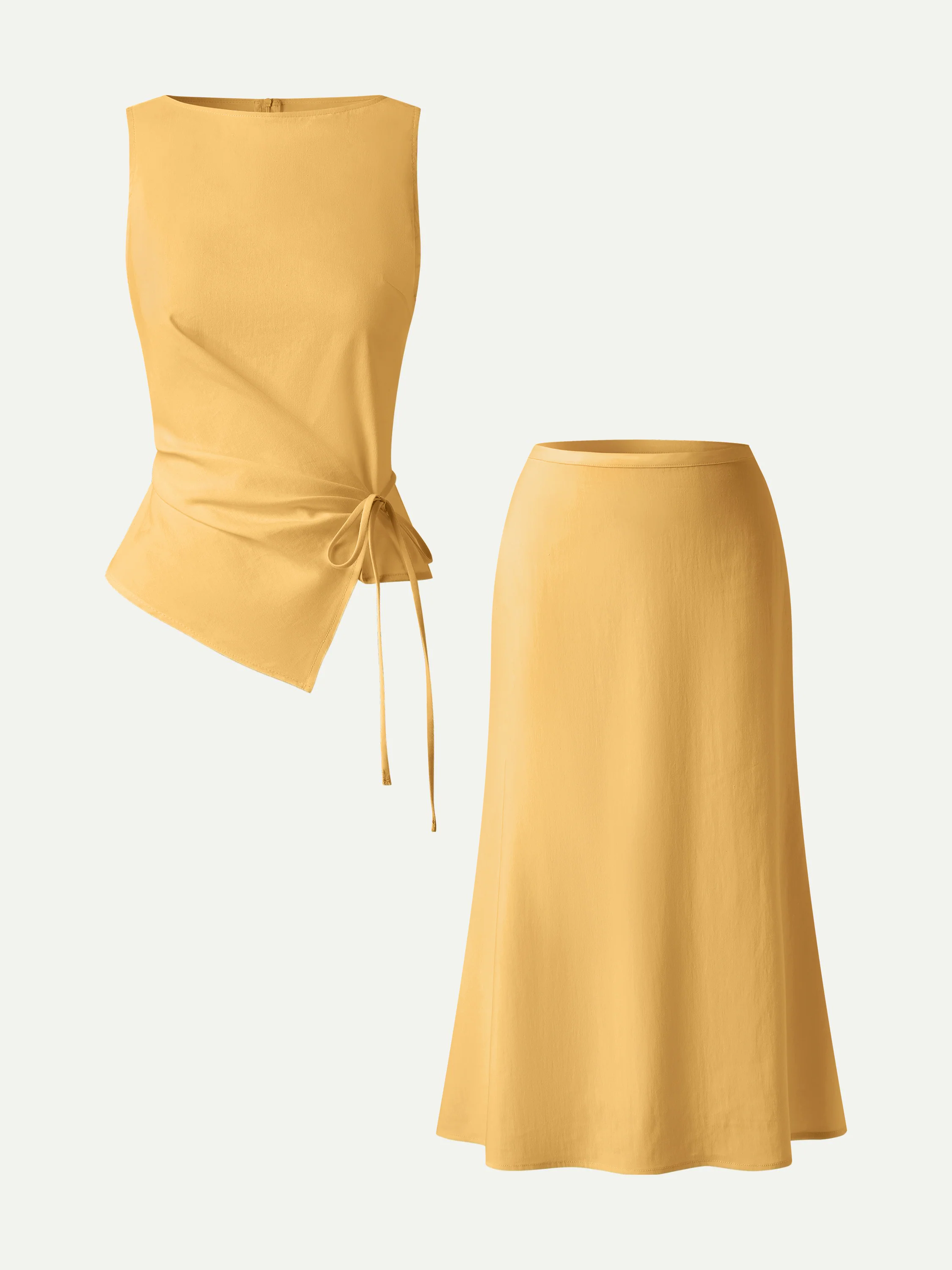 2Pcs Set Boatneck Waist-Defined Top & Maxi Flared Pull-On Skirt - Image 2