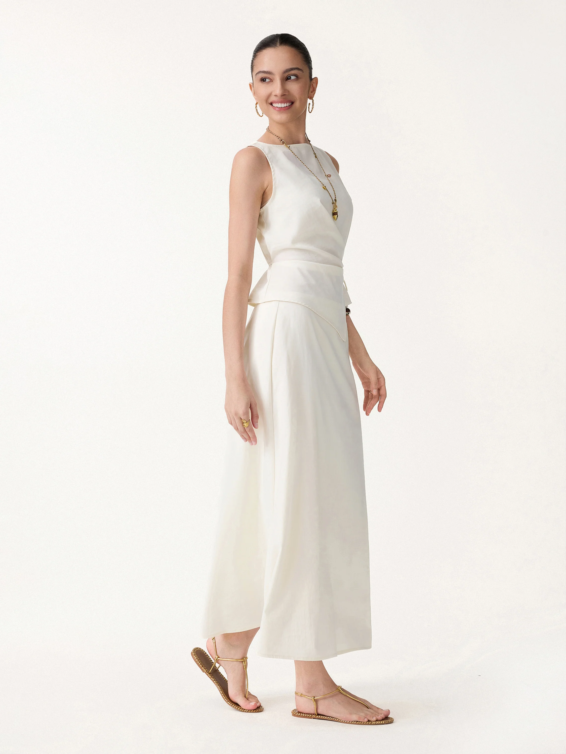 2Pcs Set Boatneck Waist-Defined Top & Maxi Flared Pull-On Skirt - Image 5