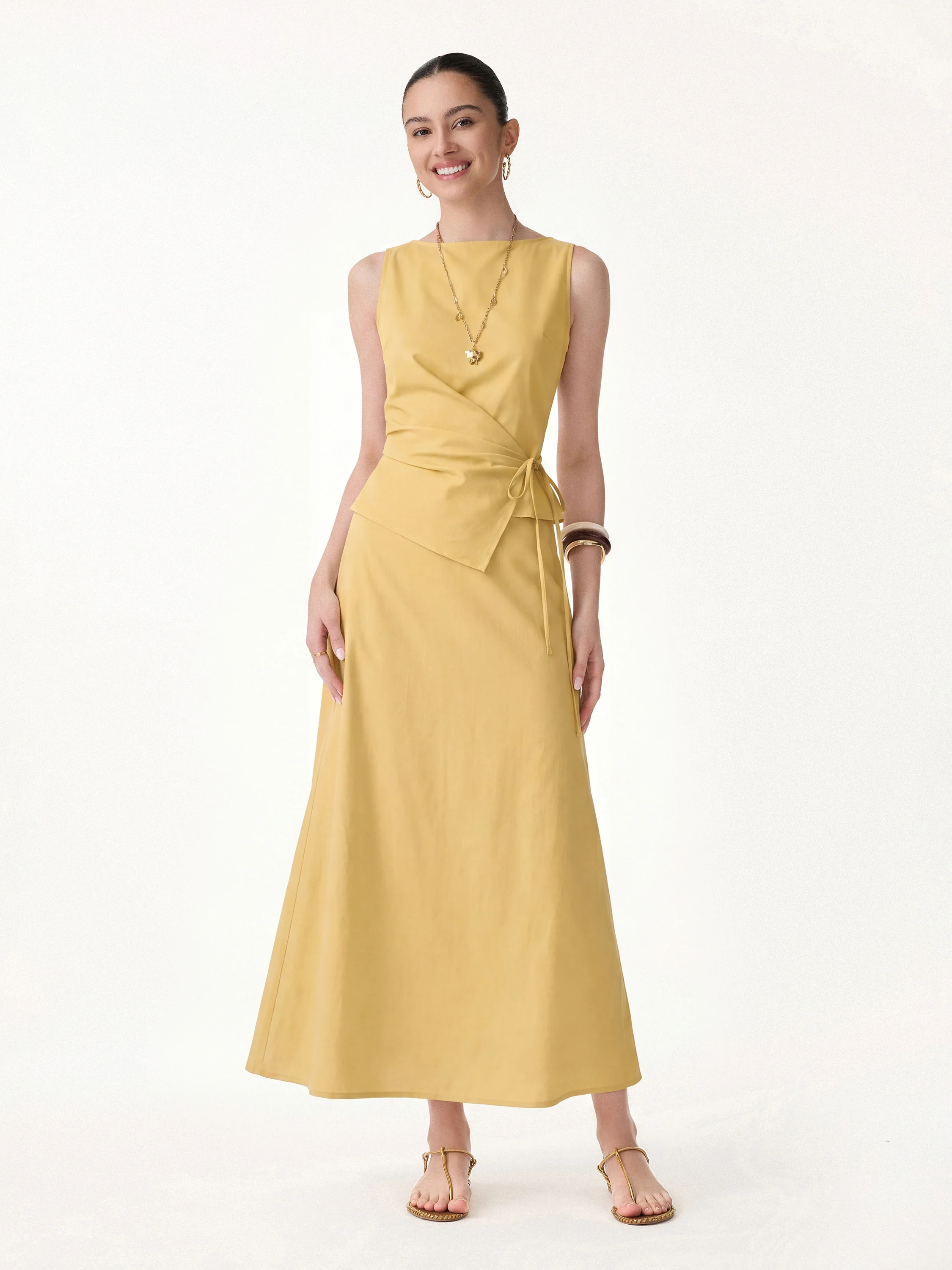 2Pcs Set Boatneck Waist-Defined Top & Maxi Flared Pull-On Skirt - Image 8