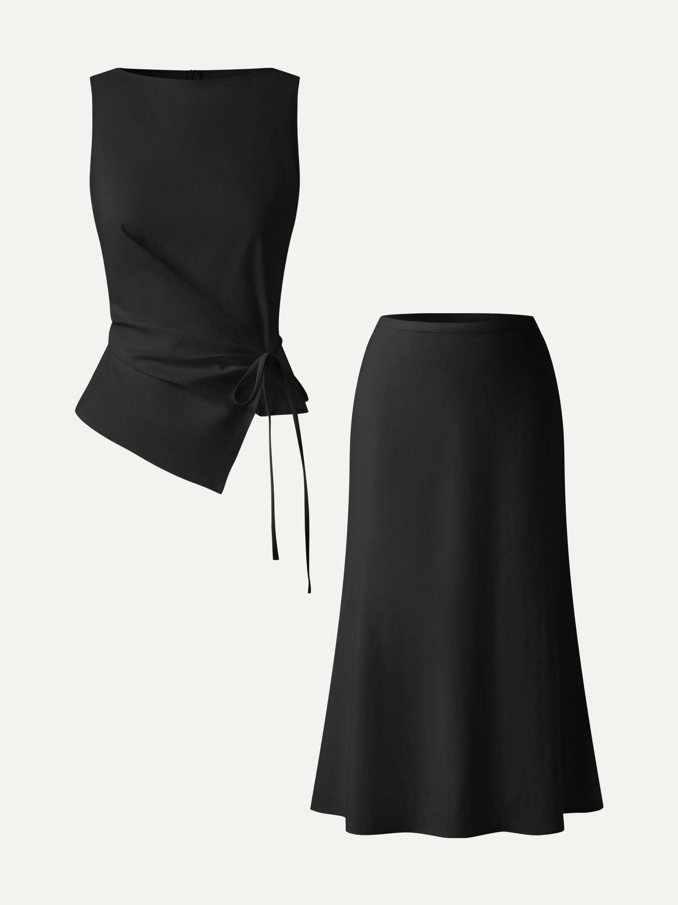 2Pcs Set Boatneck Waist-Defined Top & Maxi Flared Pull-On Skirt - Image 9