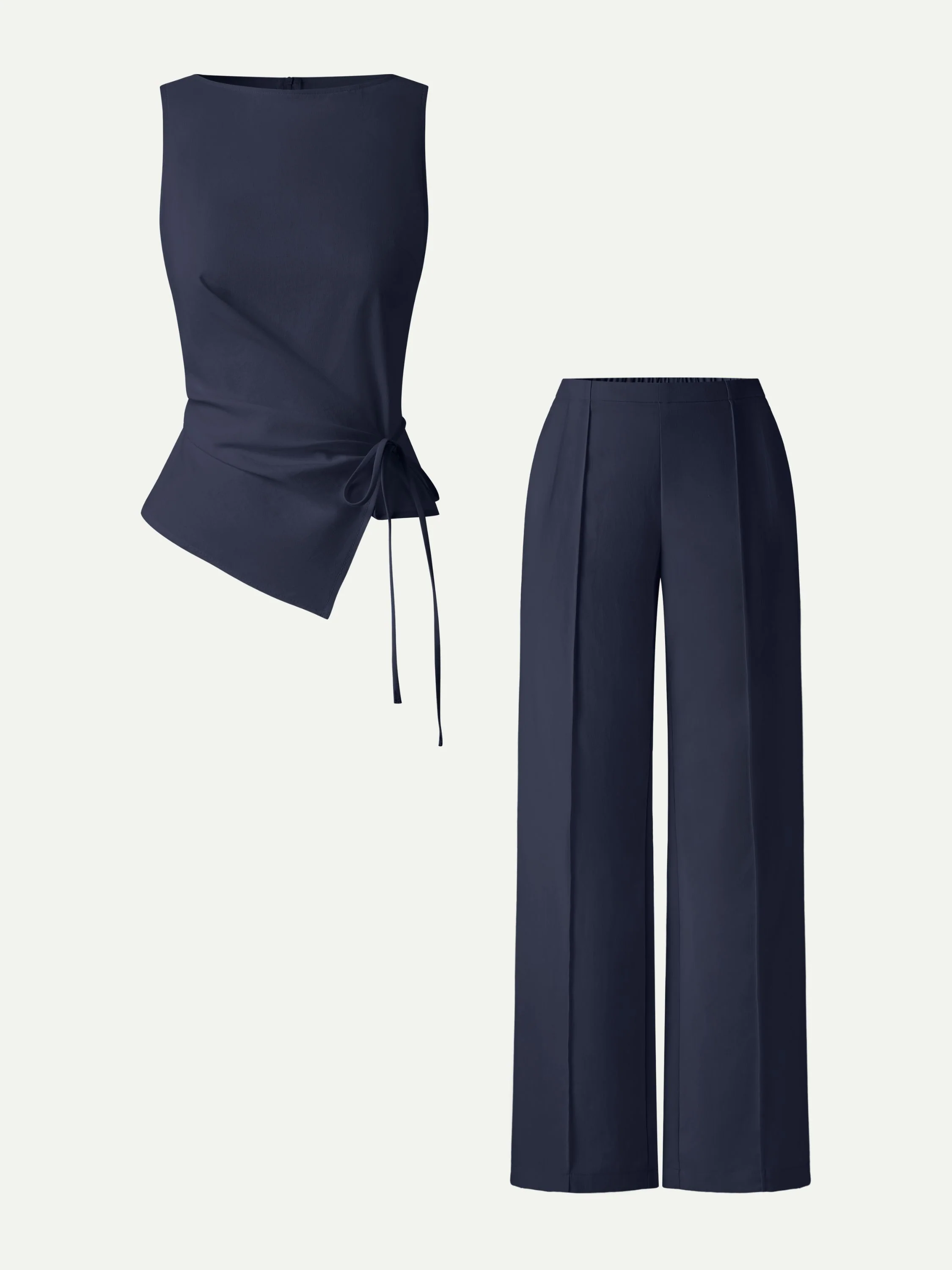 2Pcs Set Boatneck Waist-Defined Top & Pintuck Wide Leg Pant - Image 5