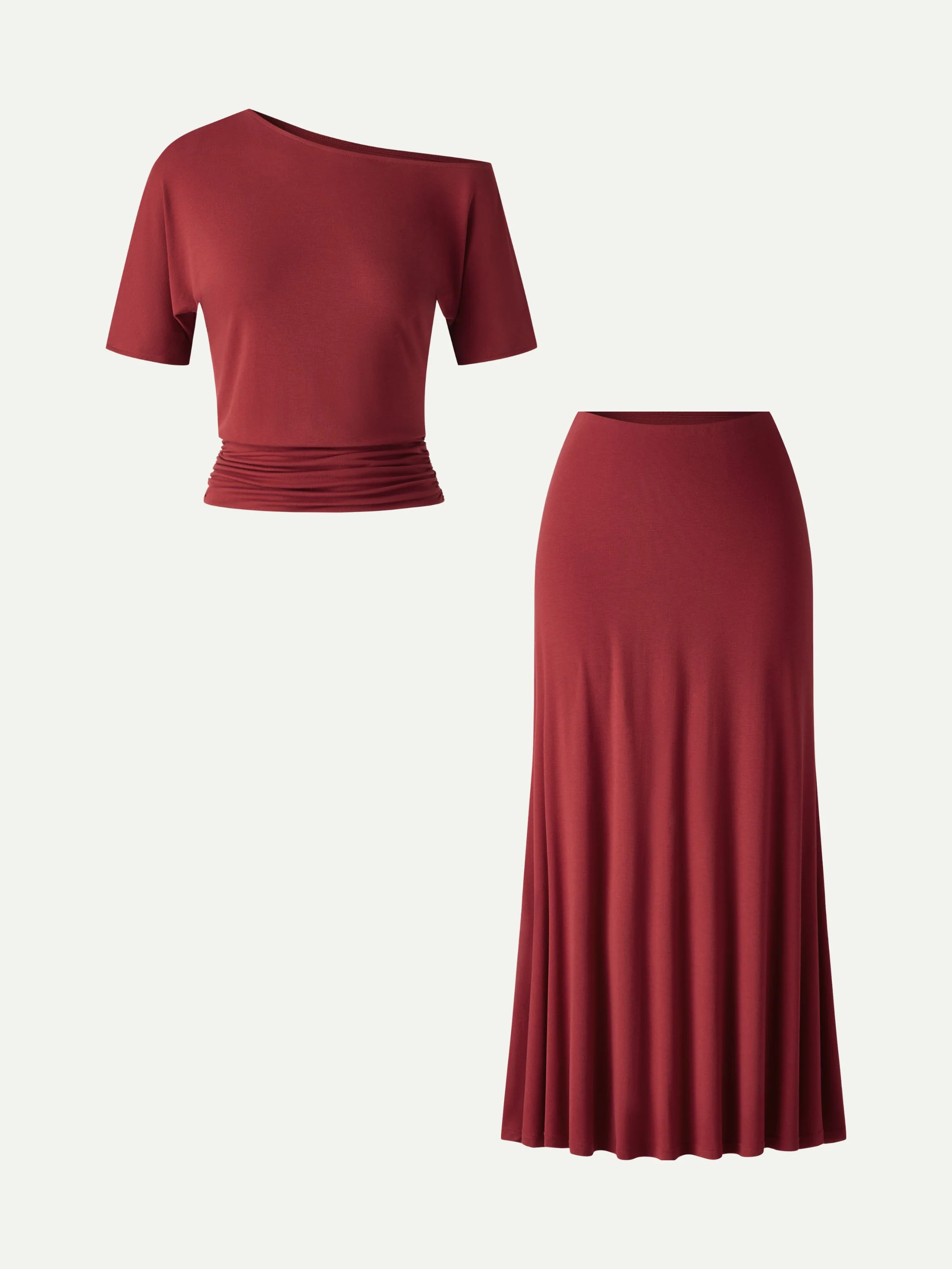 2Pcs Set CoolTouch Short Sleeve Top & Maxi Flared Skirt - Image 5