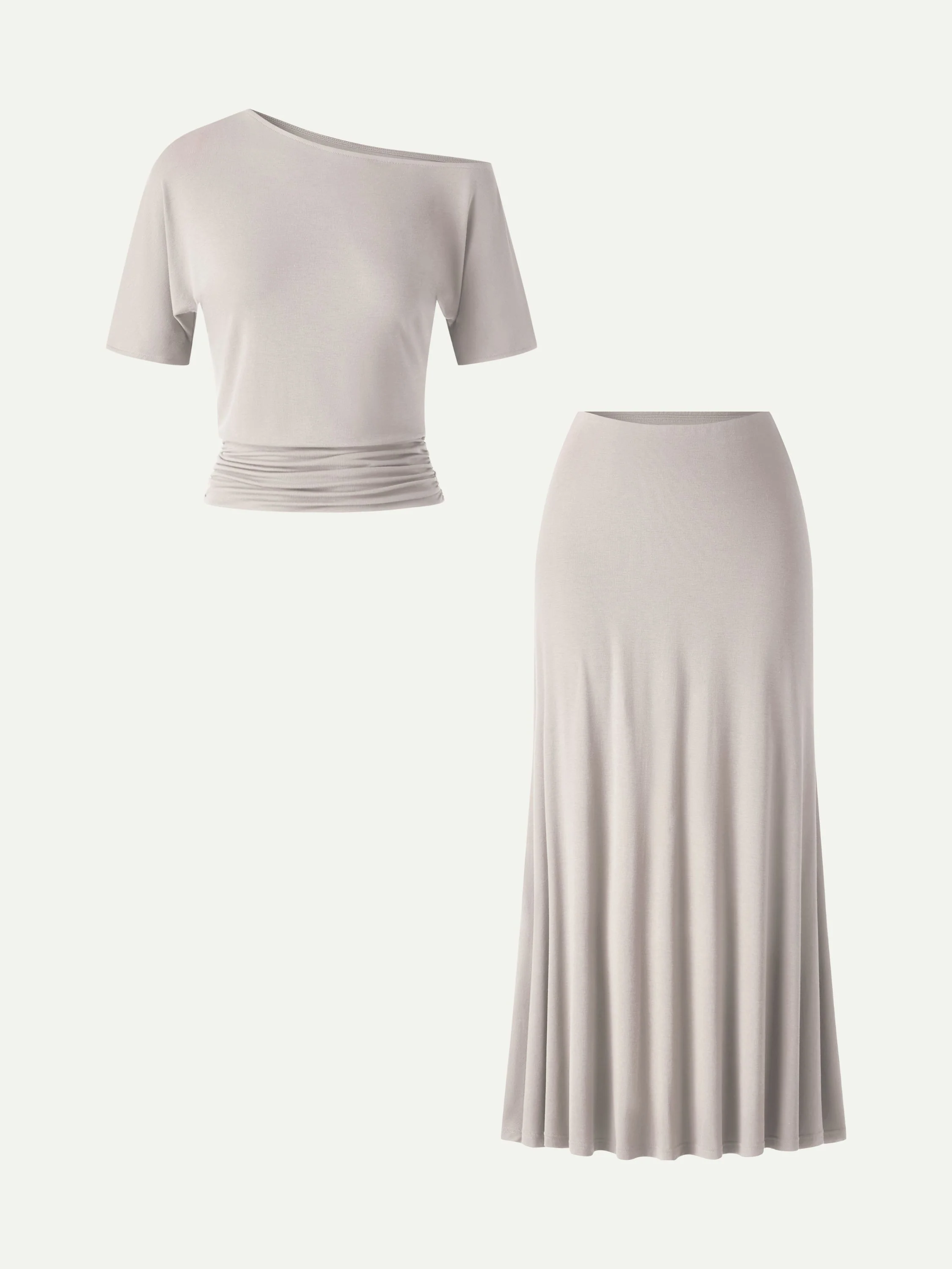 2Pcs Set CoolTouch Short Sleeve Top & Maxi Flared Skirt - Image 6
