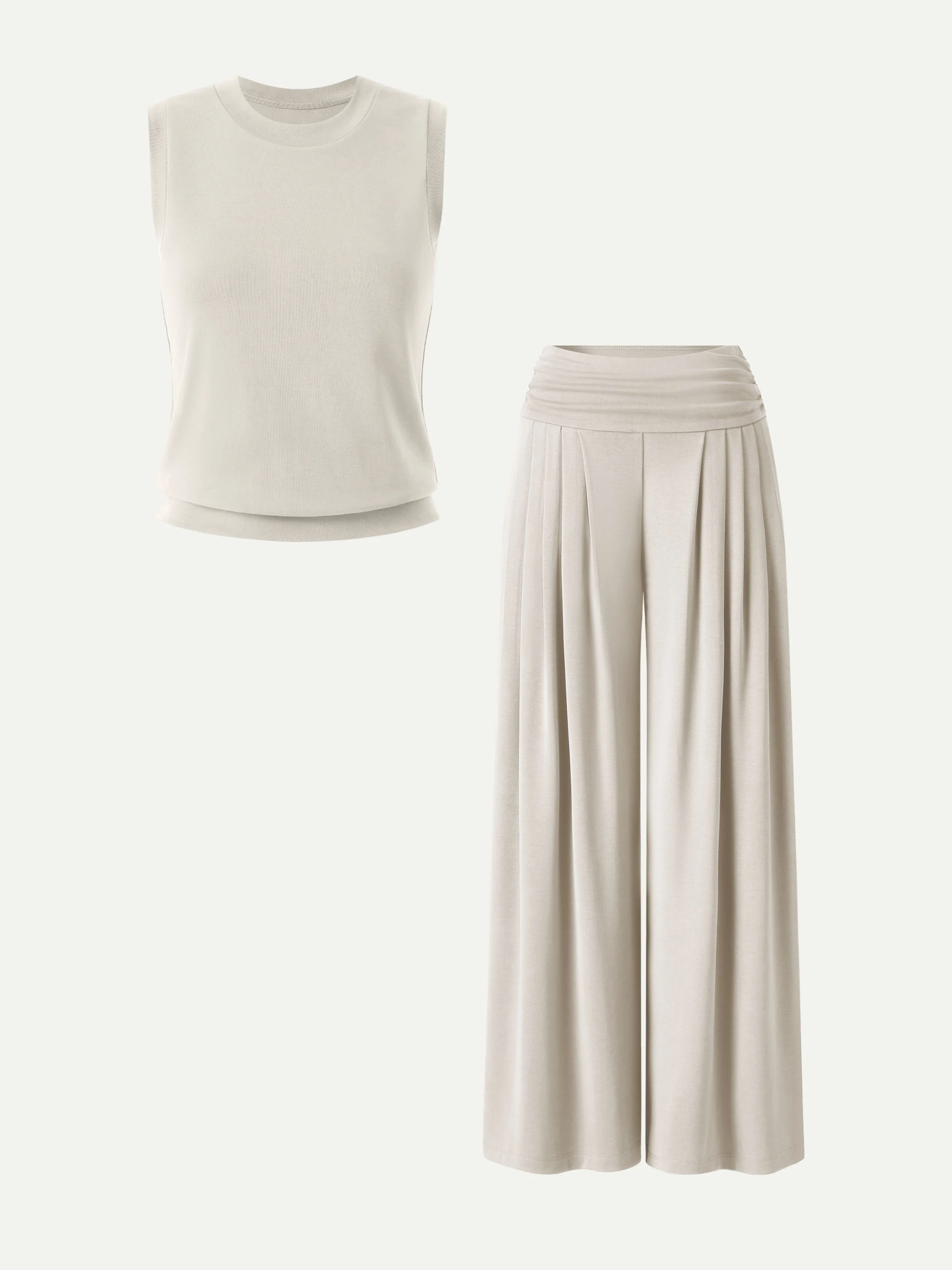 2Pcs Set Crew Neck Top & Flowy Tucked Palazzo Pant with Pockets - Image 4