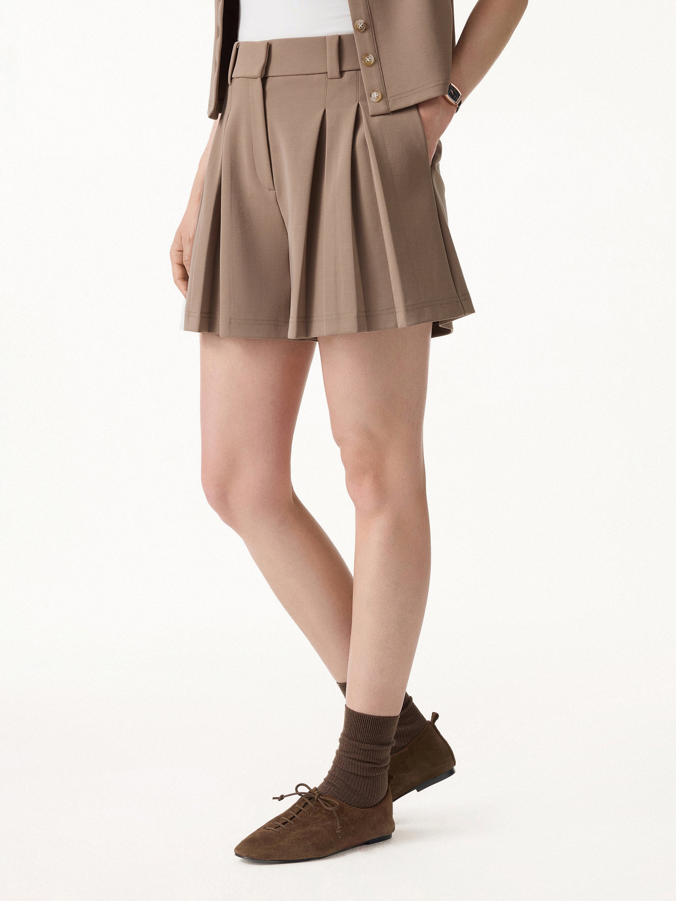 Sandwashed Modal High Rise A-Line Pleated Shorts - Image 8