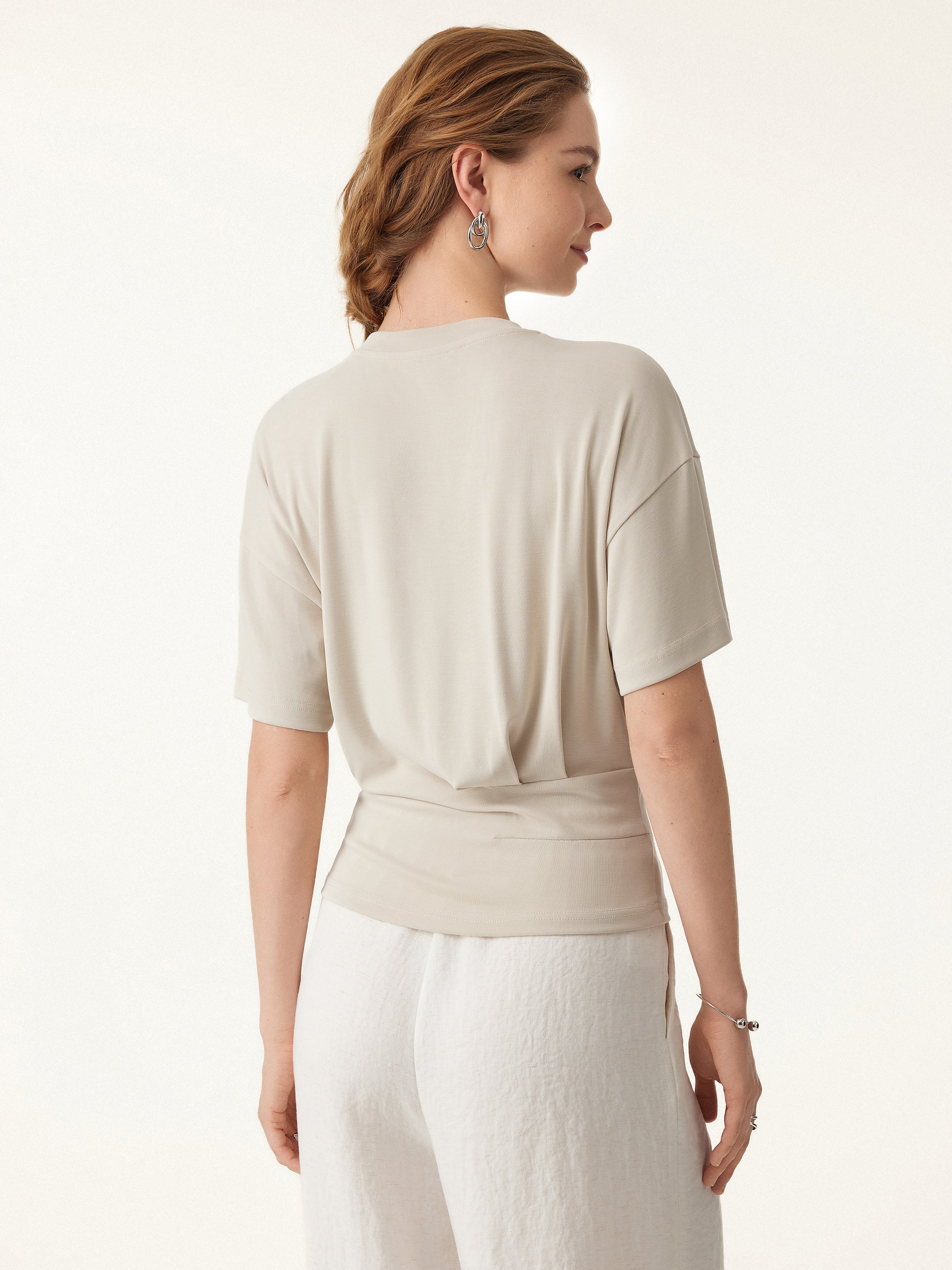 Crewneck Short Sleeve Tucked Tee - Image 11