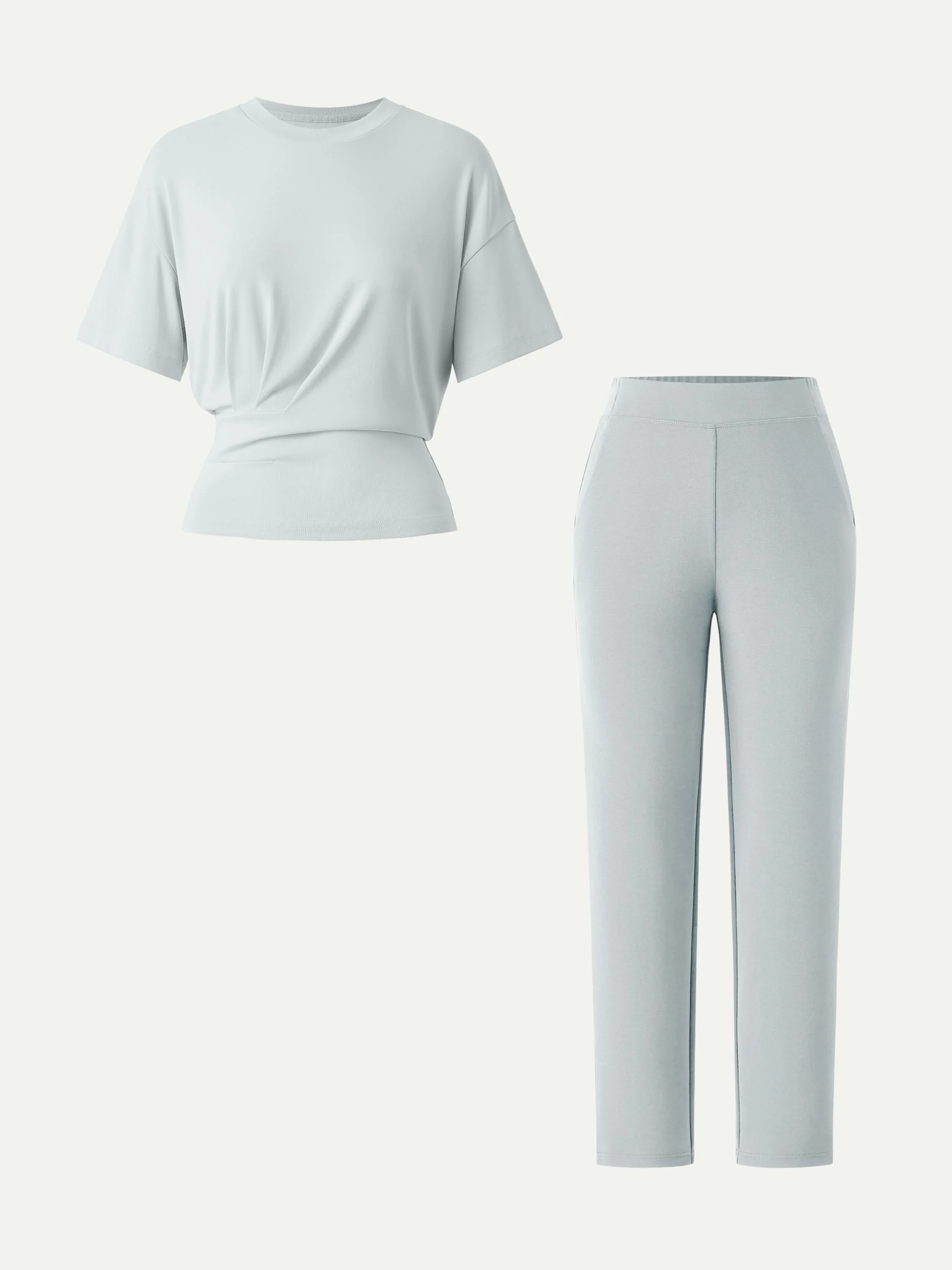 2Pcs Set Crewneck Tucked Tee & Mid Rise Tapered Pant with Pockets - Image 4
