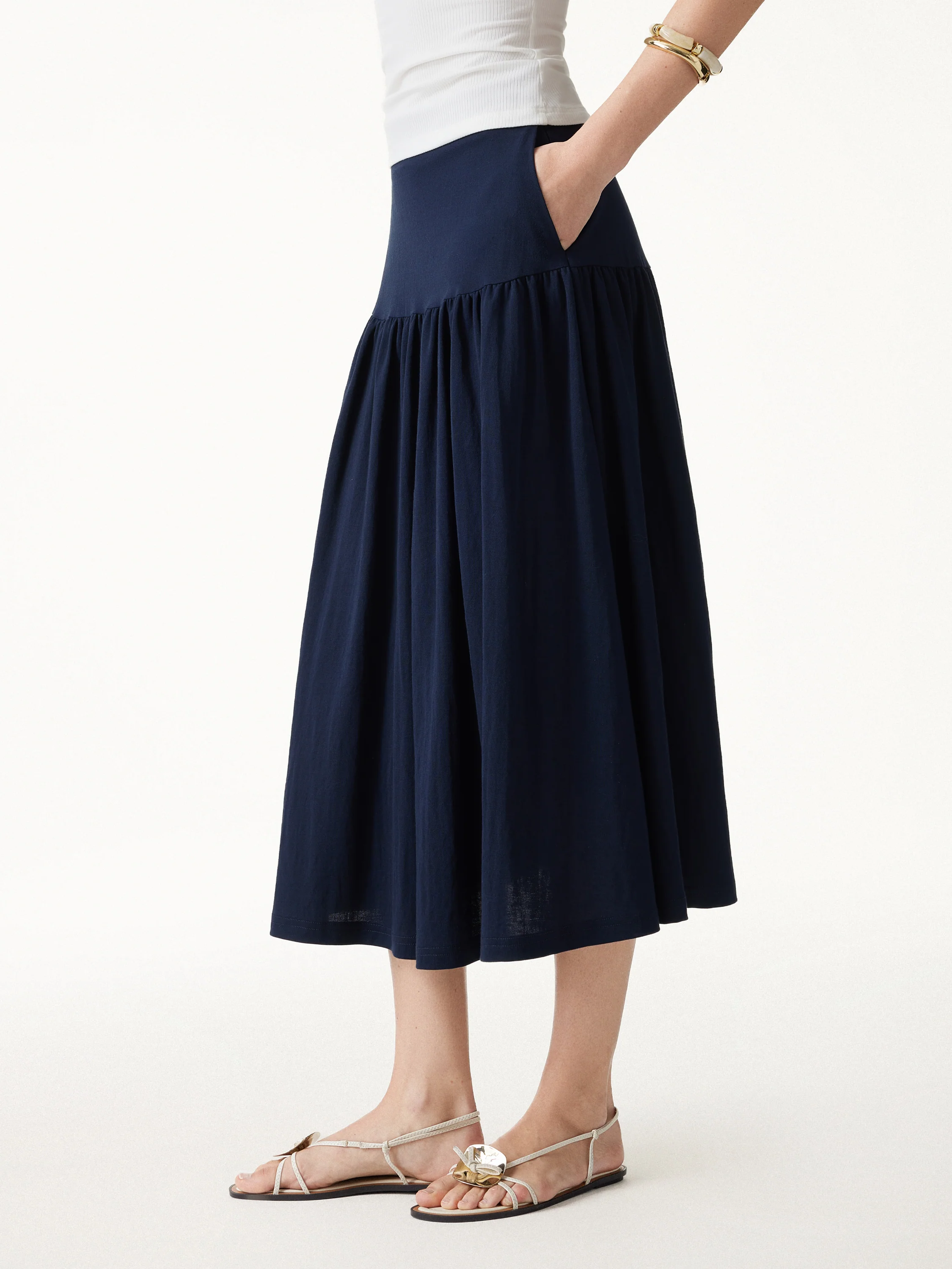 2Pcs Set Cropped Bra Top & Midi Skirt with Pockets - Image 6