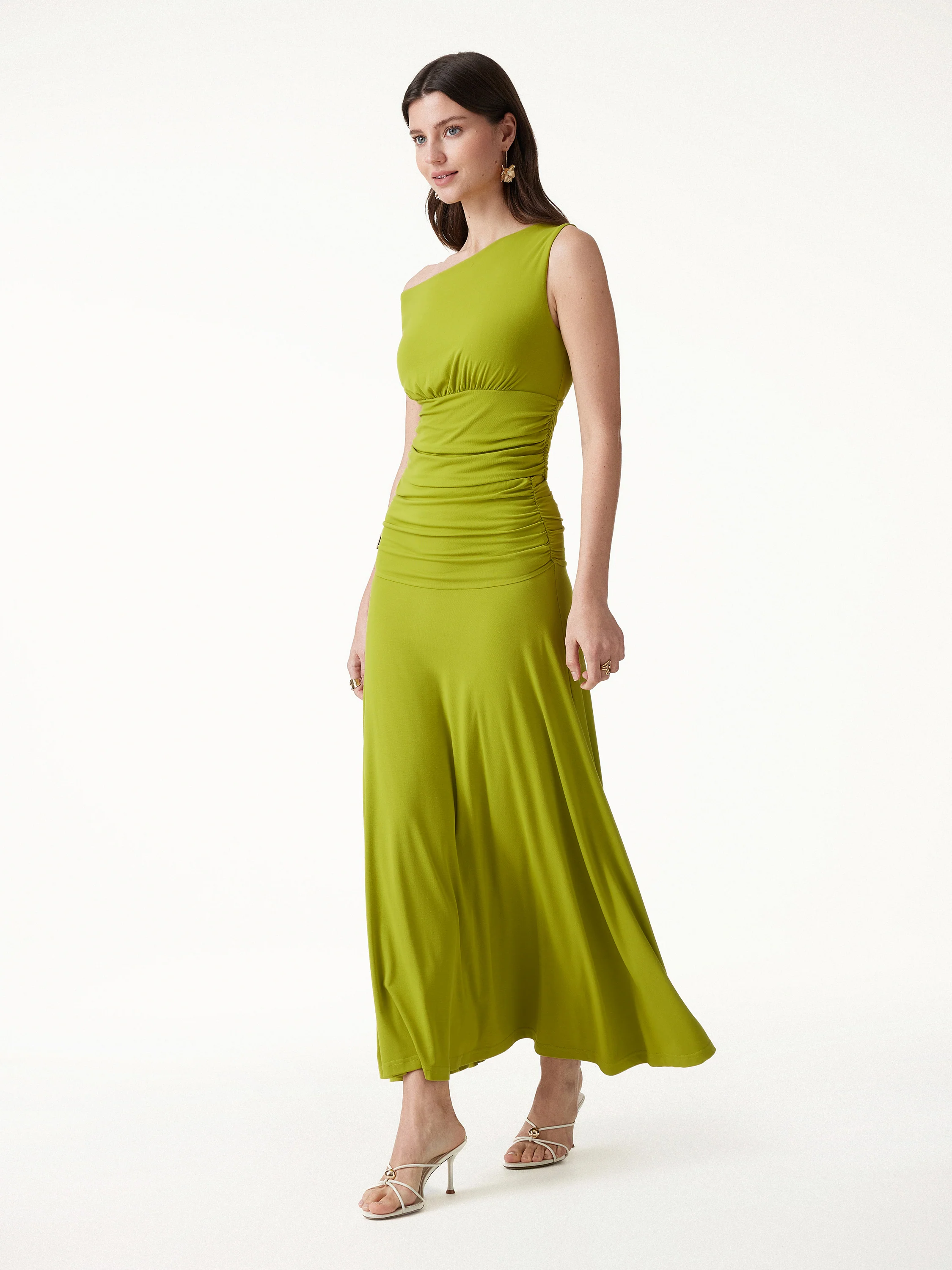 2Pcs Set Cropped Ruched Bra Top& A-line Ruched Maxi Skirt - Image 2