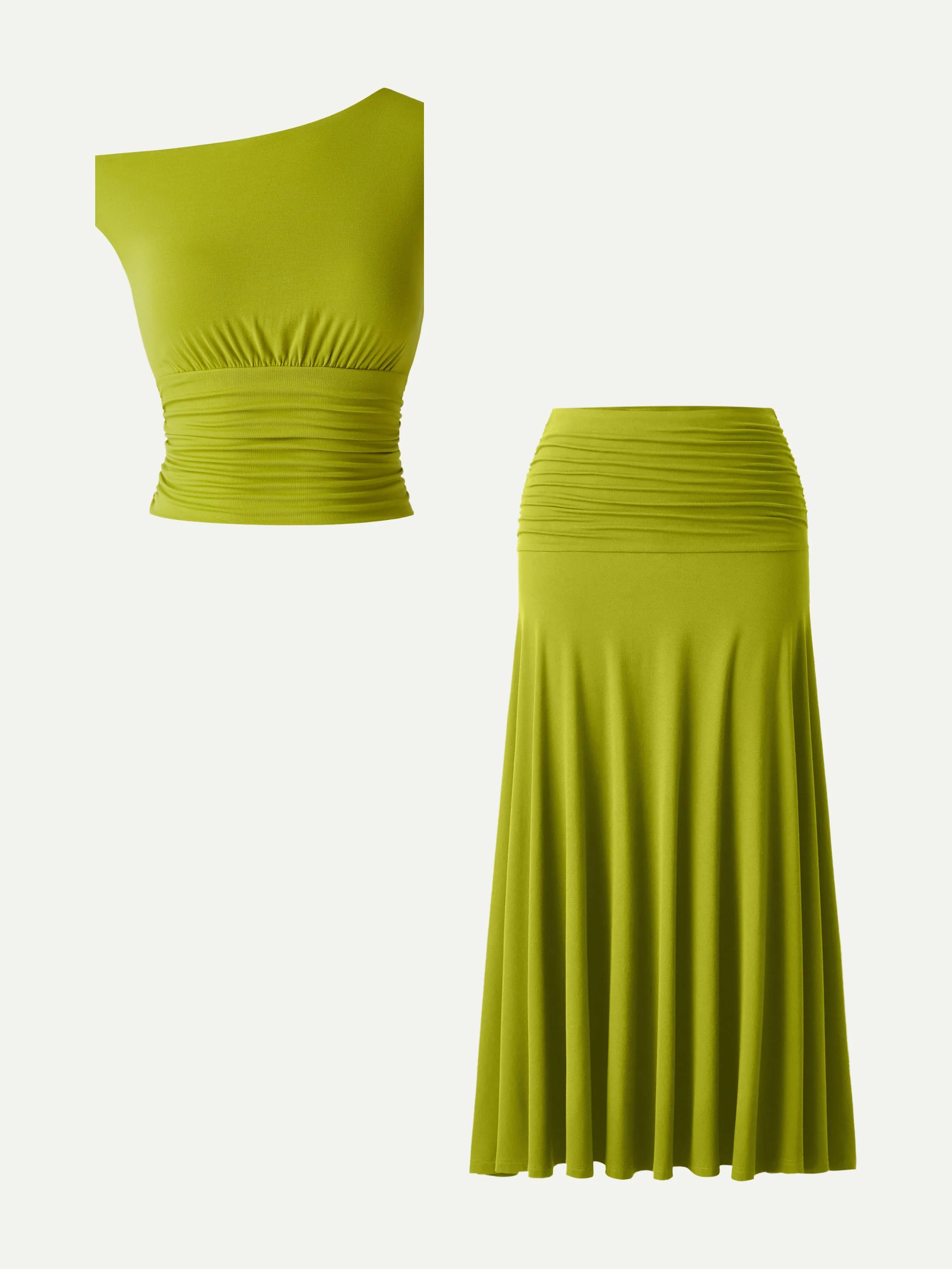 2Pcs Set Cropped Ruched Bra Top& A-line Ruched Maxi Skirt - Image 7