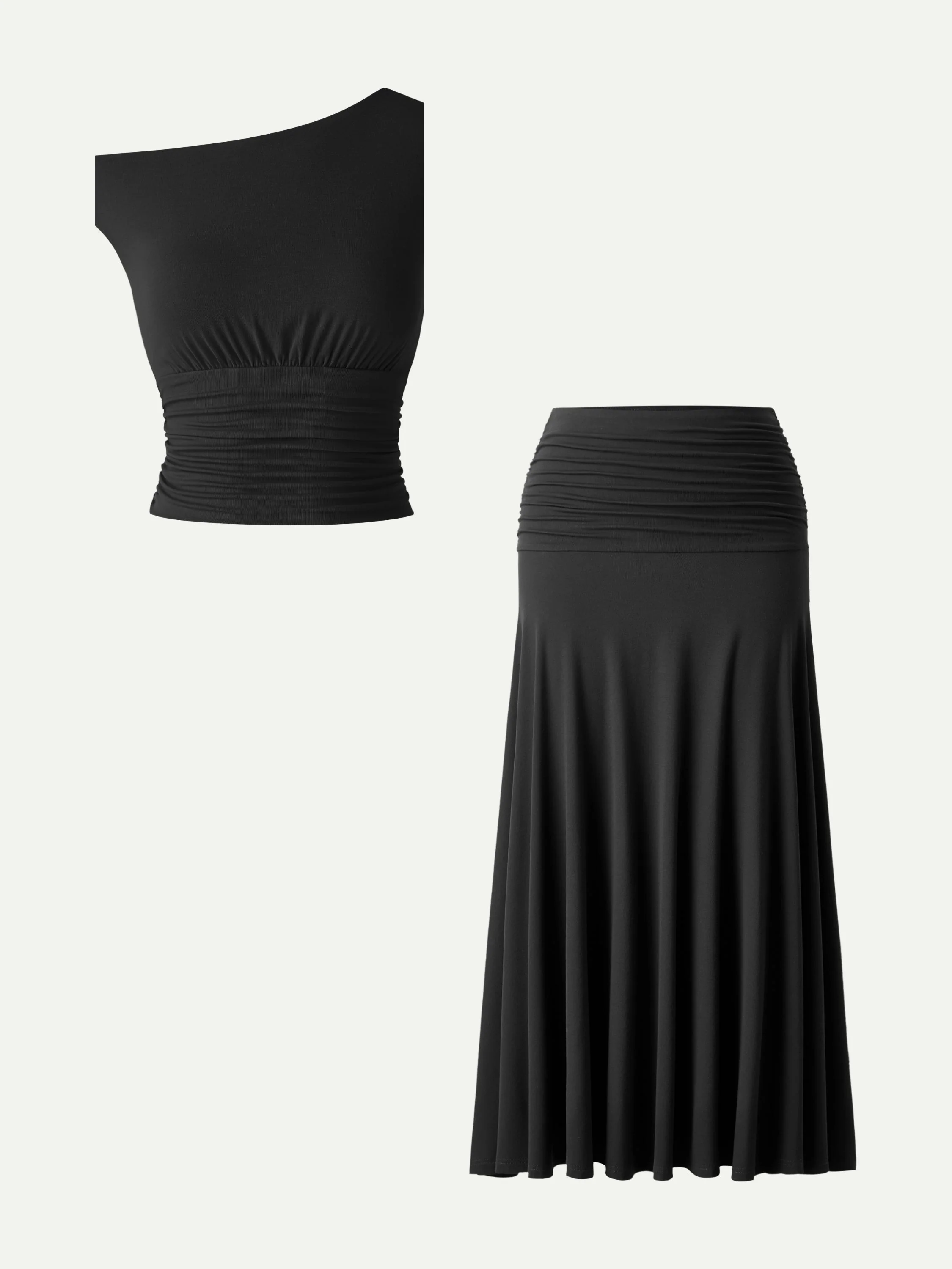 2Pcs Set Cropped Ruched Bra Top& A-line Ruched Maxi Skirt - Image 8
