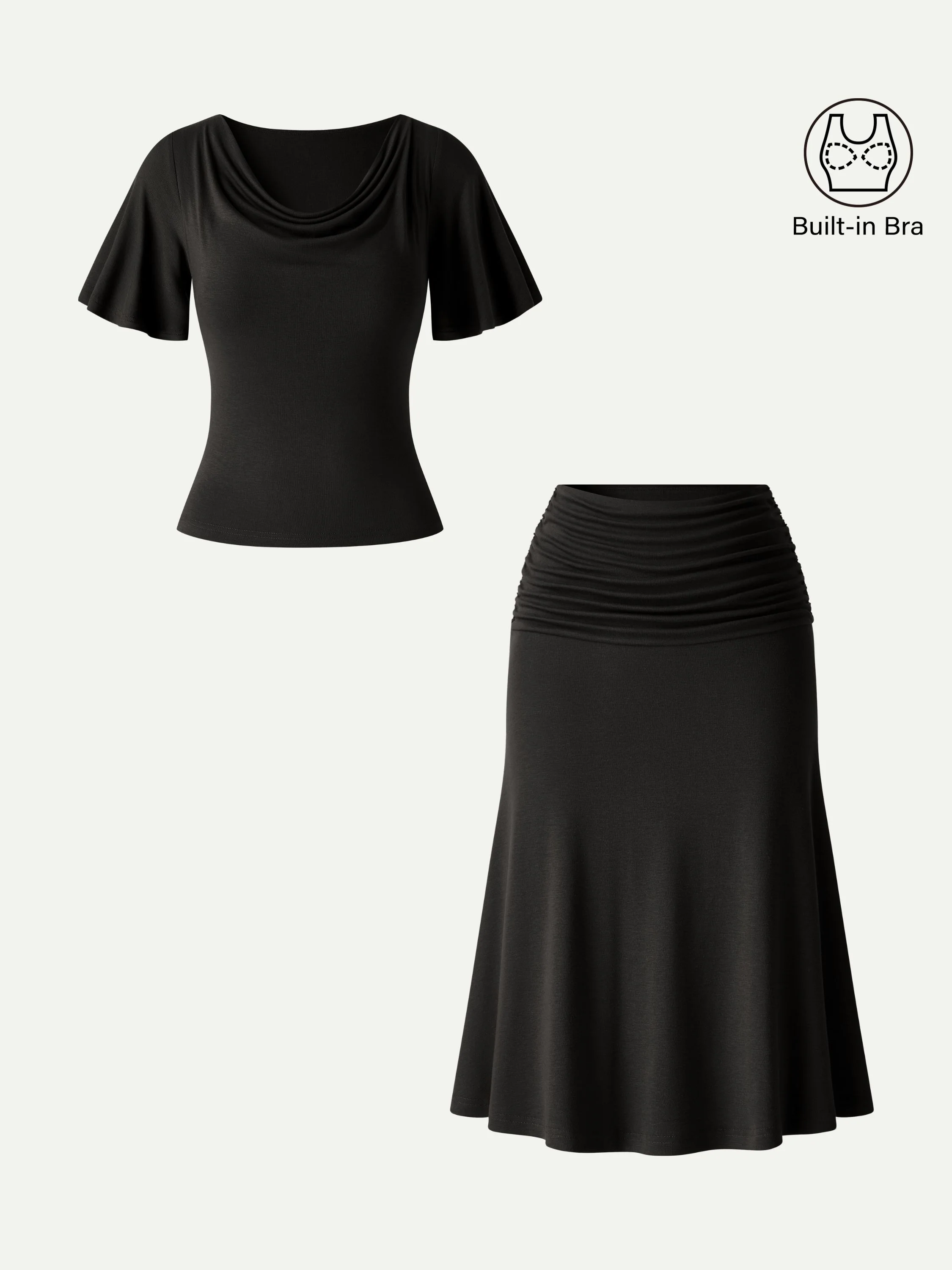 2Pcs Set Flutter Sleeve Bra Top & Midi Mermaid Skirt - Image 7