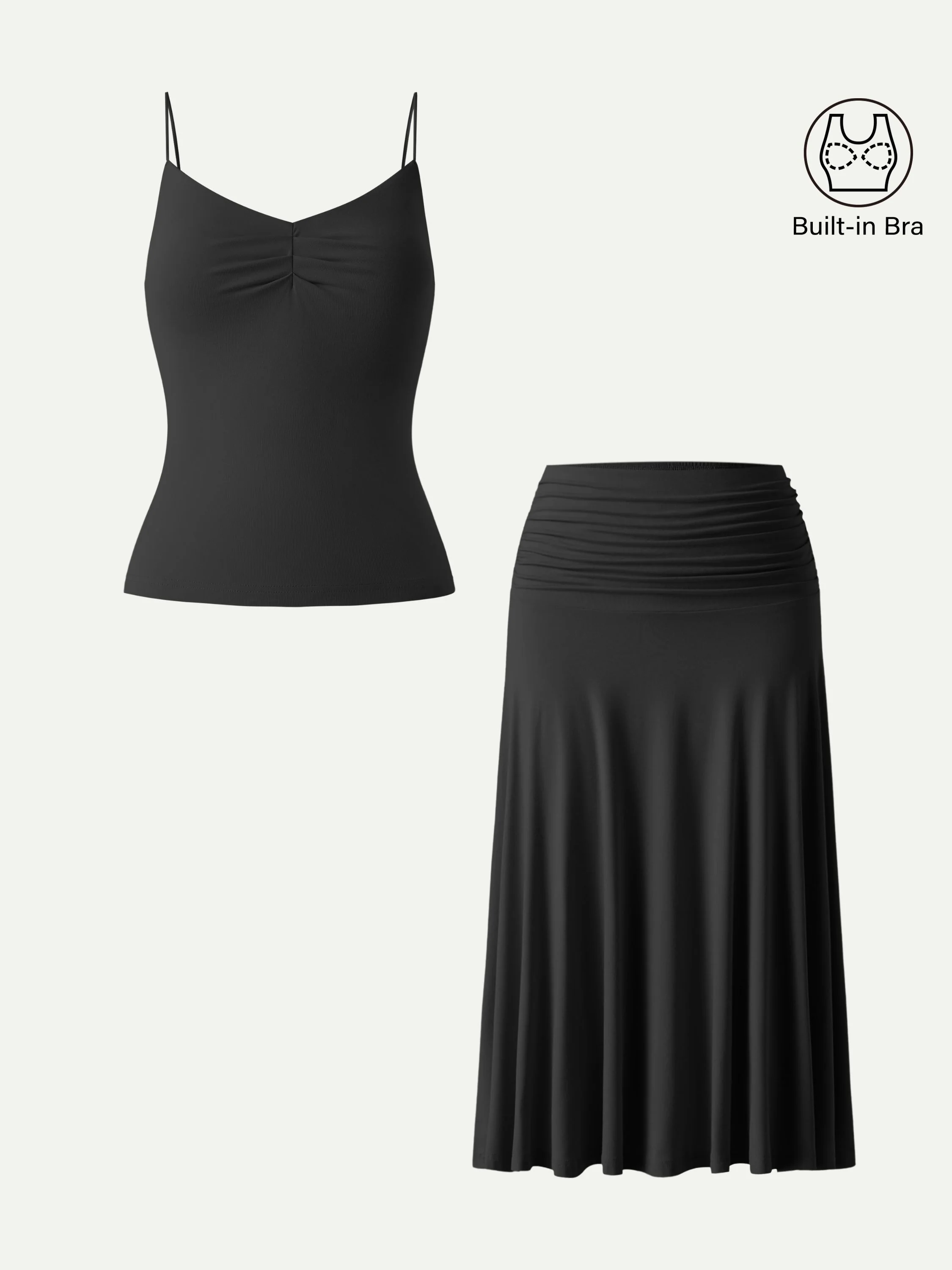 2Pcs Set Front Tucked Spaghetti Brami & A-line Midi Skirt - Image 10