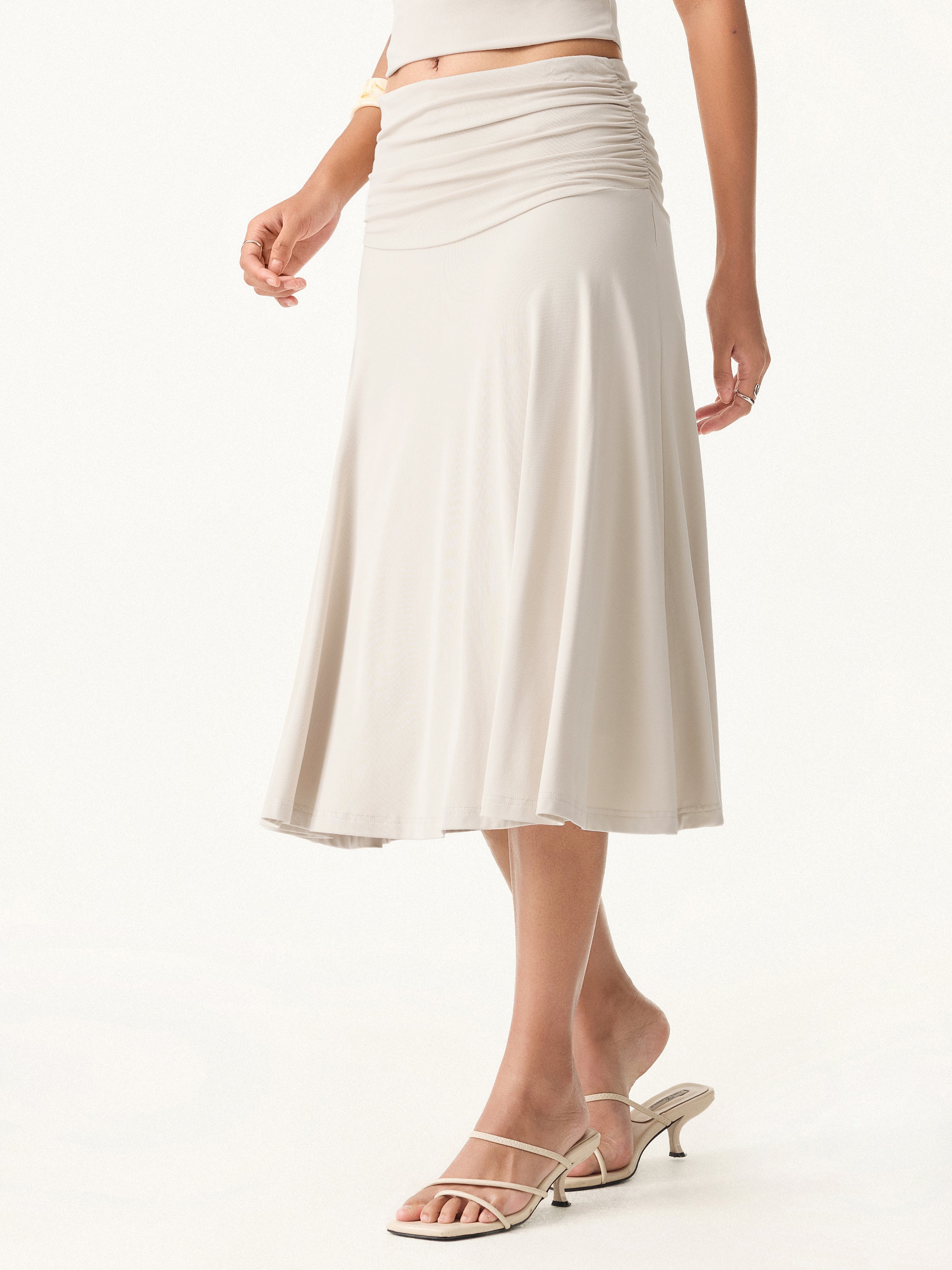 2Pcs Set Front Tucked Spaghetti Brami & A-line Midi Skirt - Image 5