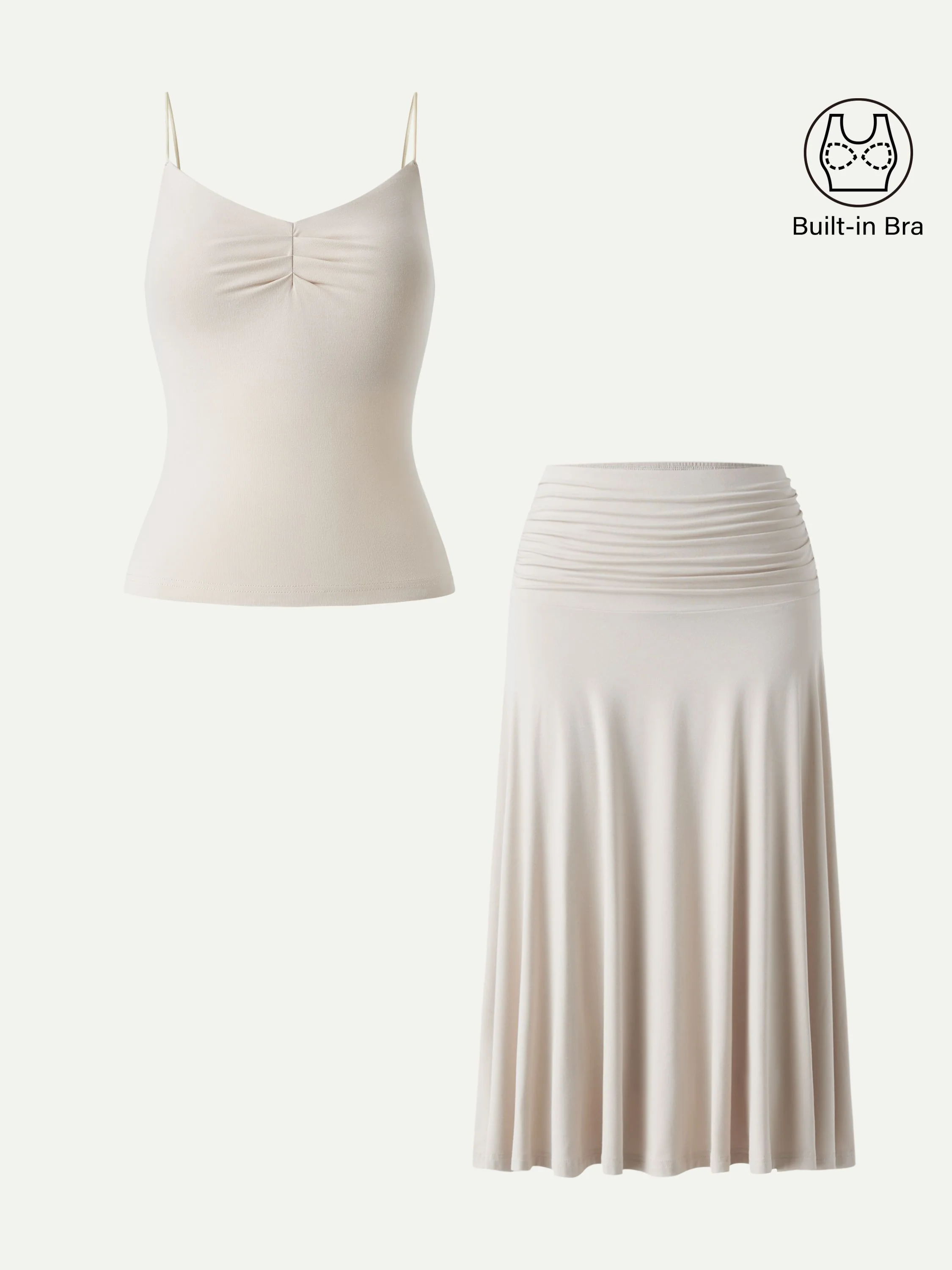 2Pcs Set Front Tucked Spaghetti Brami & A-line Midi Skirt - Image 7