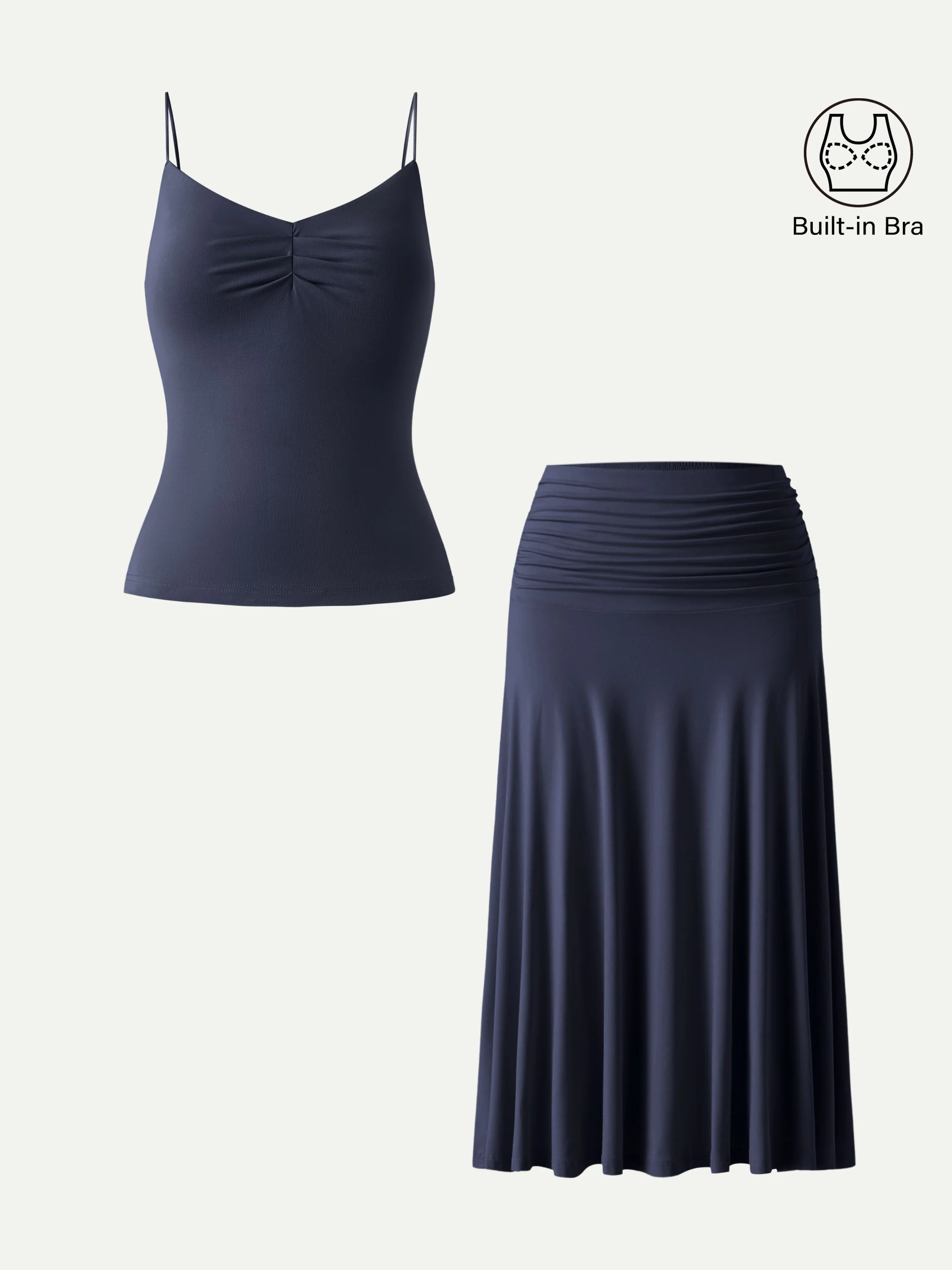 2Pcs Set Front Tucked Spaghetti Brami & A-line Midi Skirt - Image 8