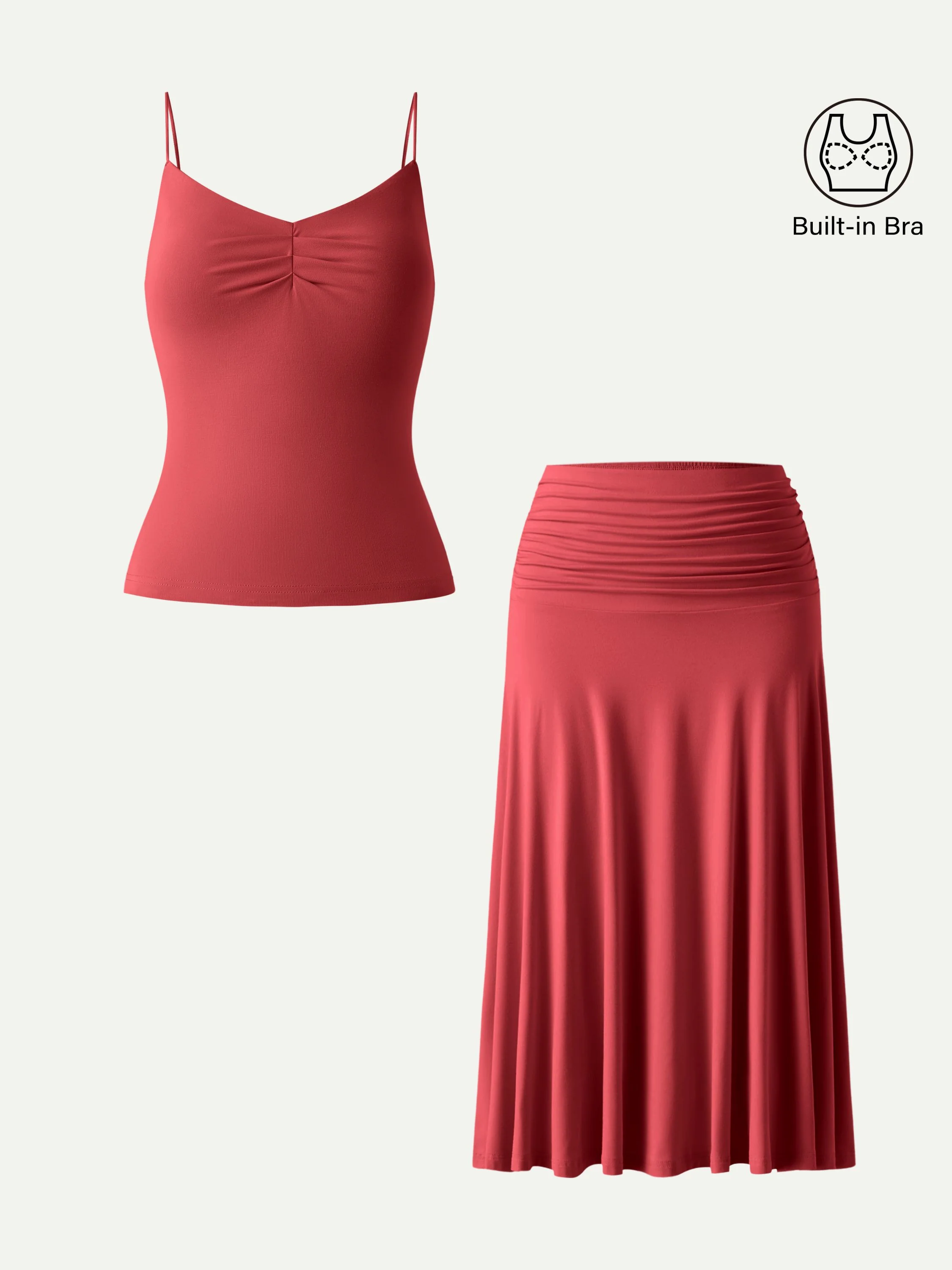 2Pcs Set Front Tucked Spaghetti Brami & A-line Midi Skirt - Image 9