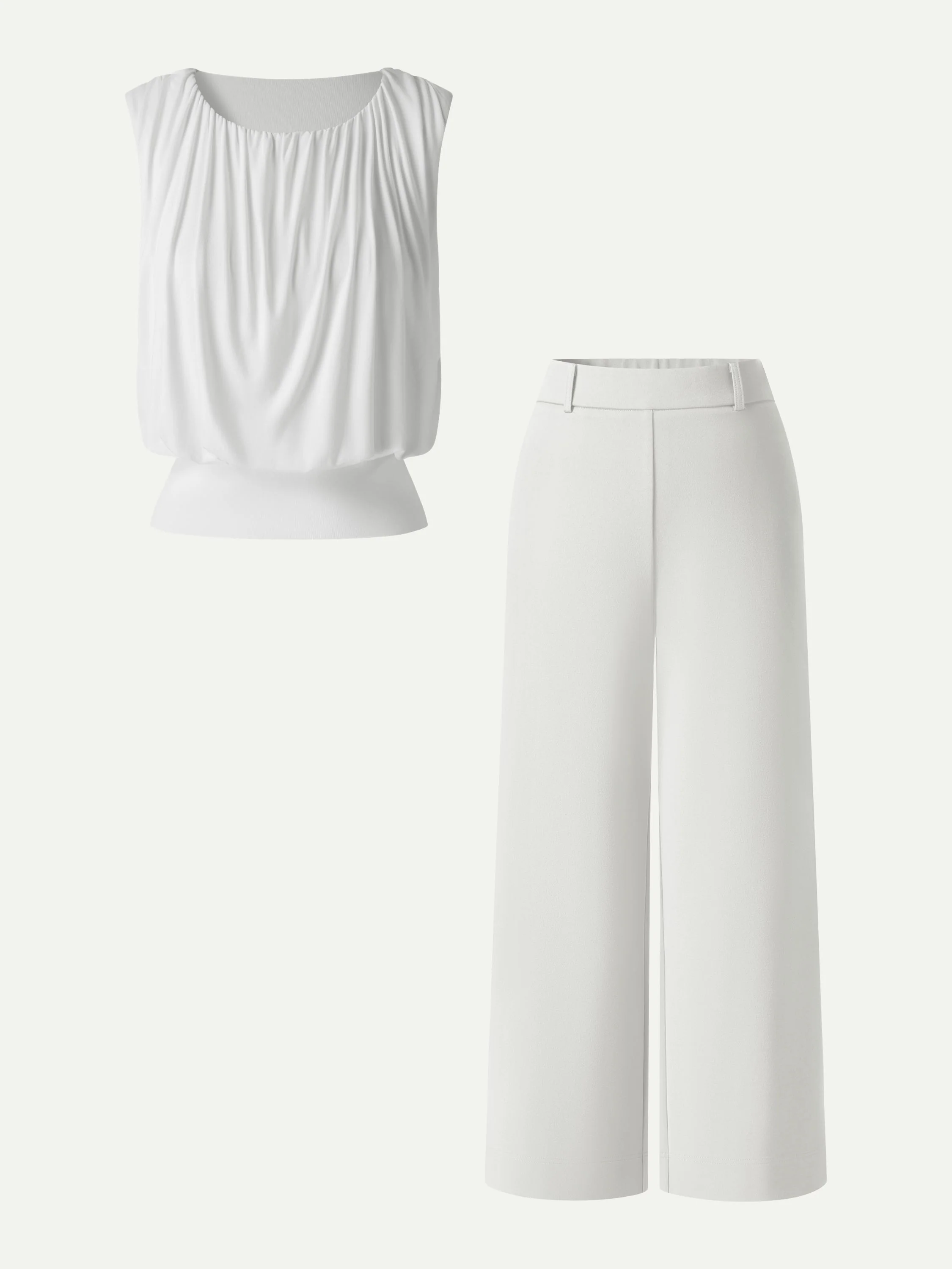 2Pcs Set Gathered Bra Top & Cropped Wide Leg Pants - Image 3