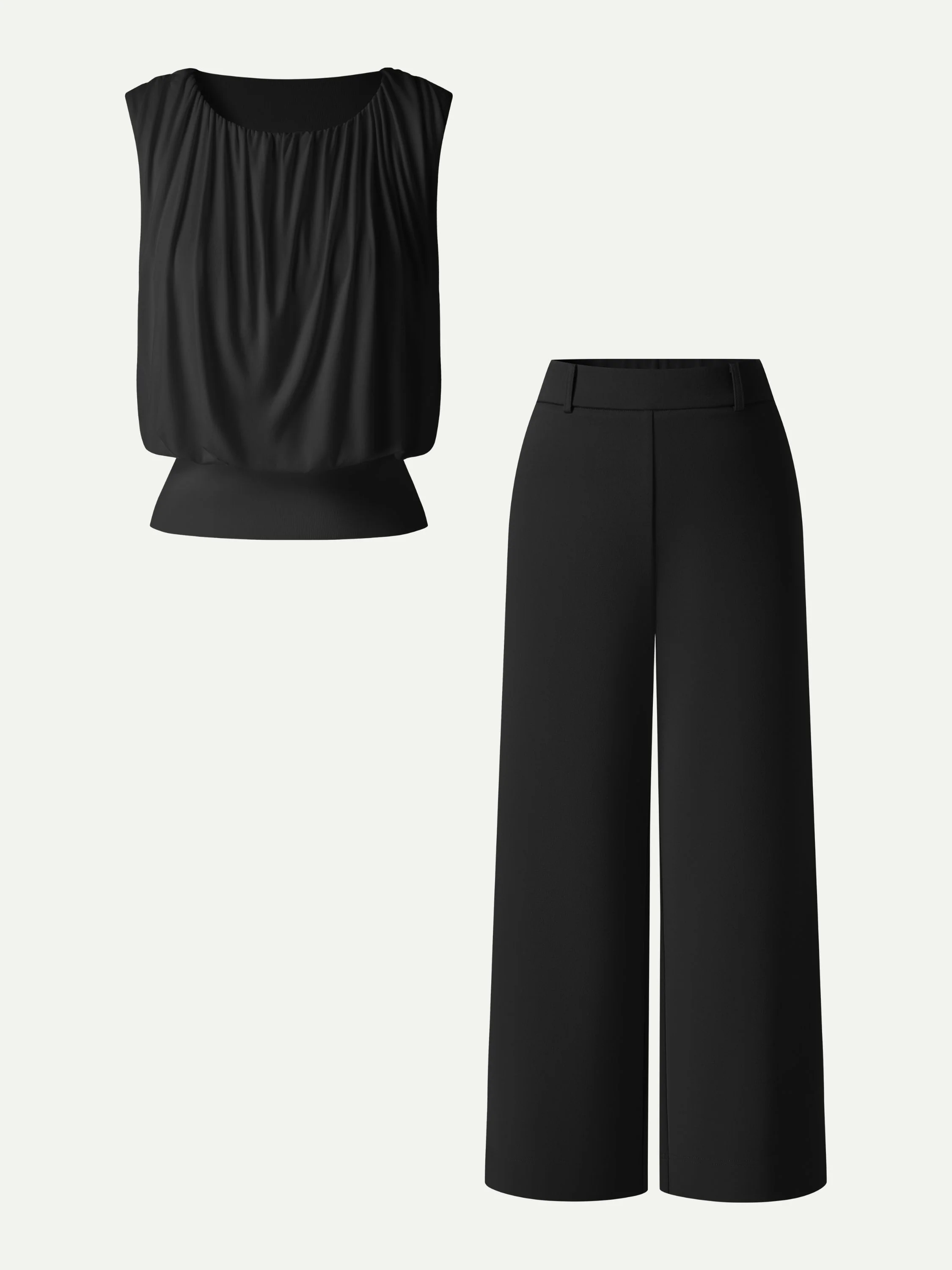 2Pcs Set Gathered Bra Top & Cropped Wide Leg Pants - Image 6