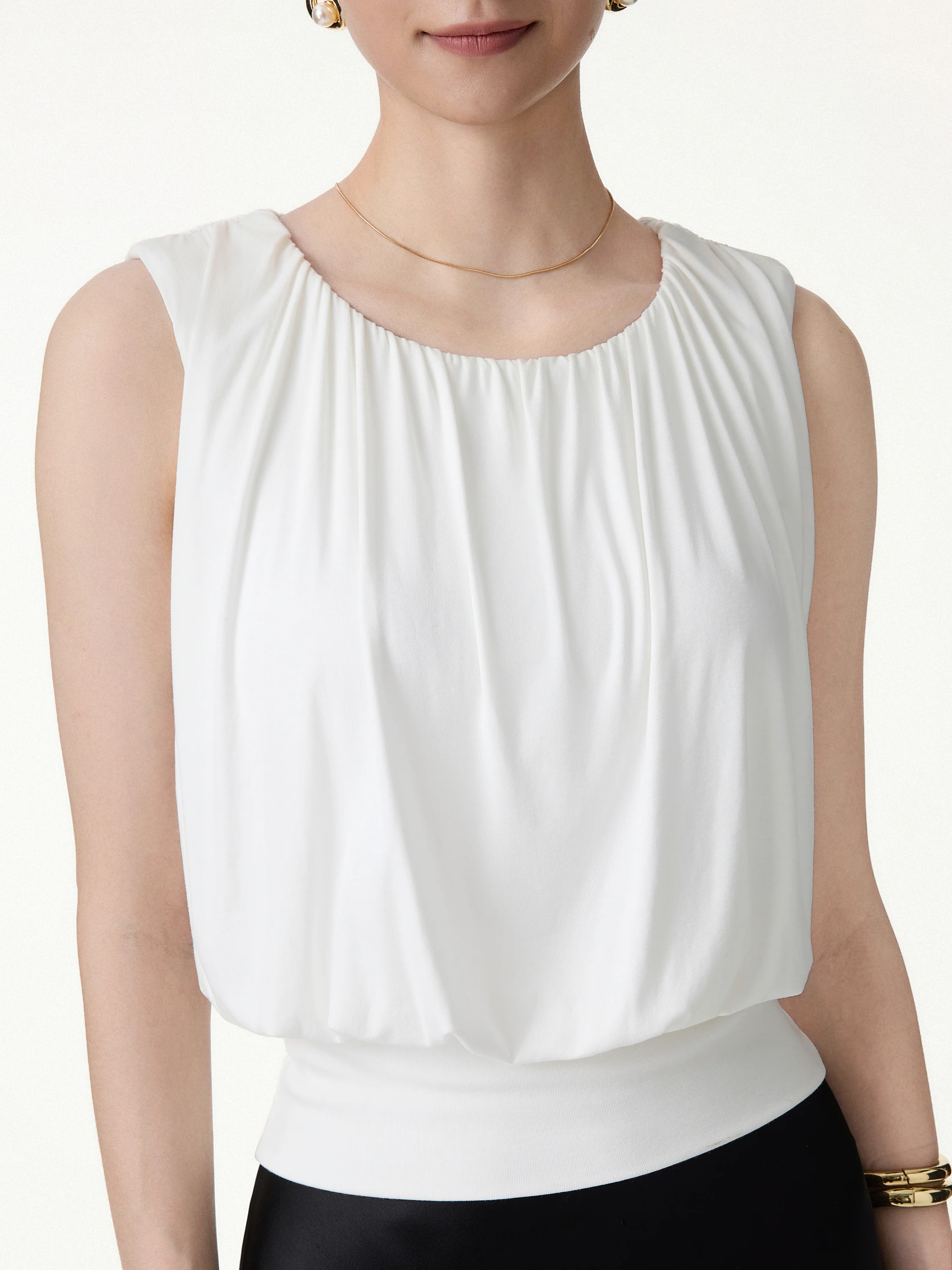 Round Neck Gathered Sleeveless Bra Top - Image 3