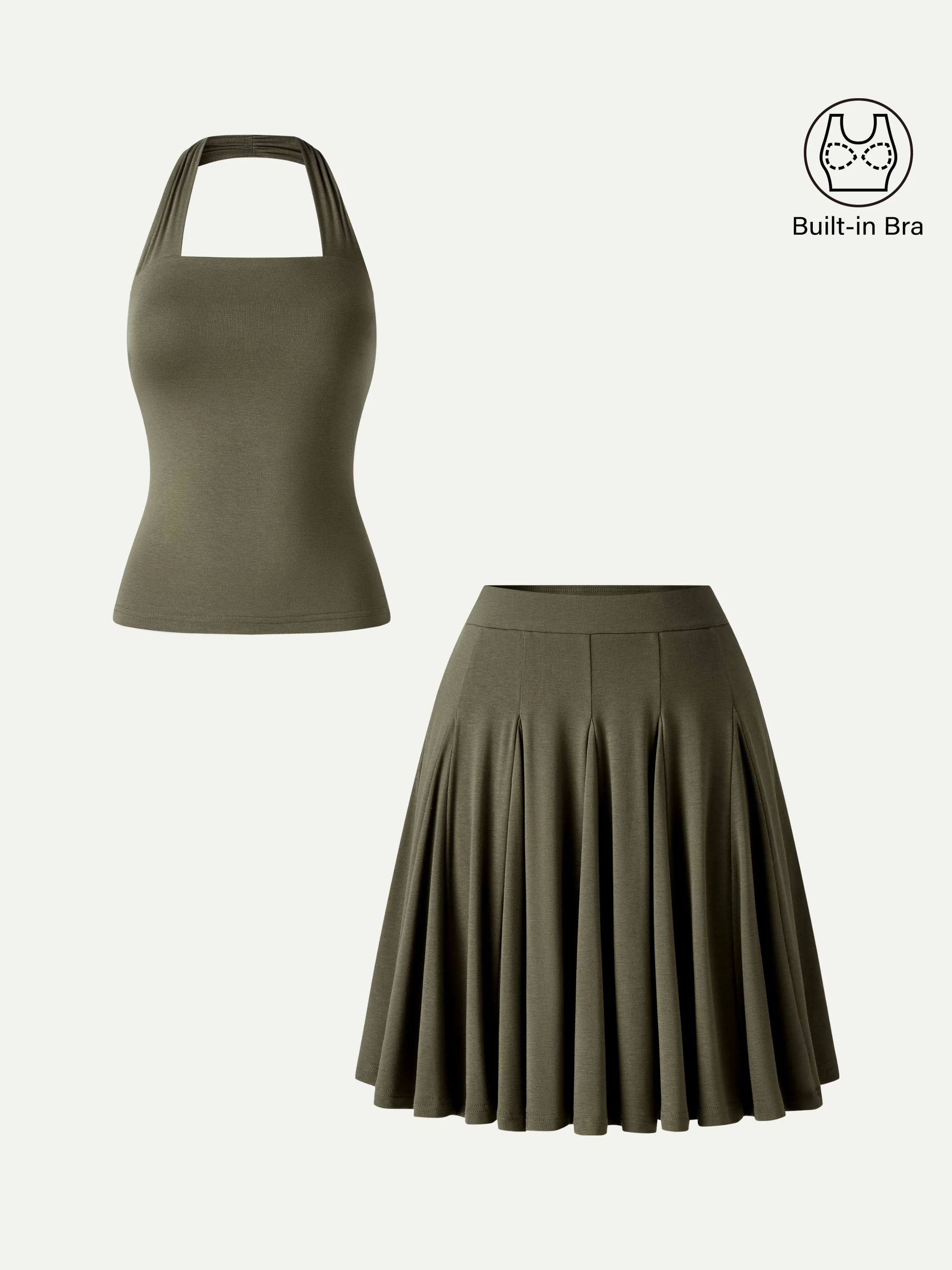 2Pcs Set Halter Going-Out Bra Top & Knee-Length Flare Skirt - Image 11