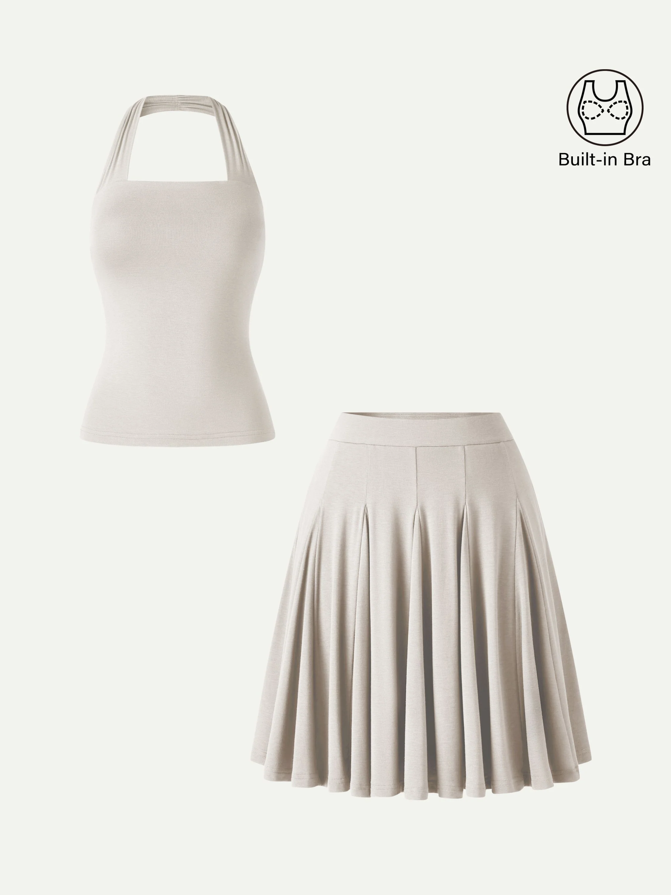 2Pcs Set Halter Going-Out Bra Top & Knee-Length Flare Skirt - Image 12