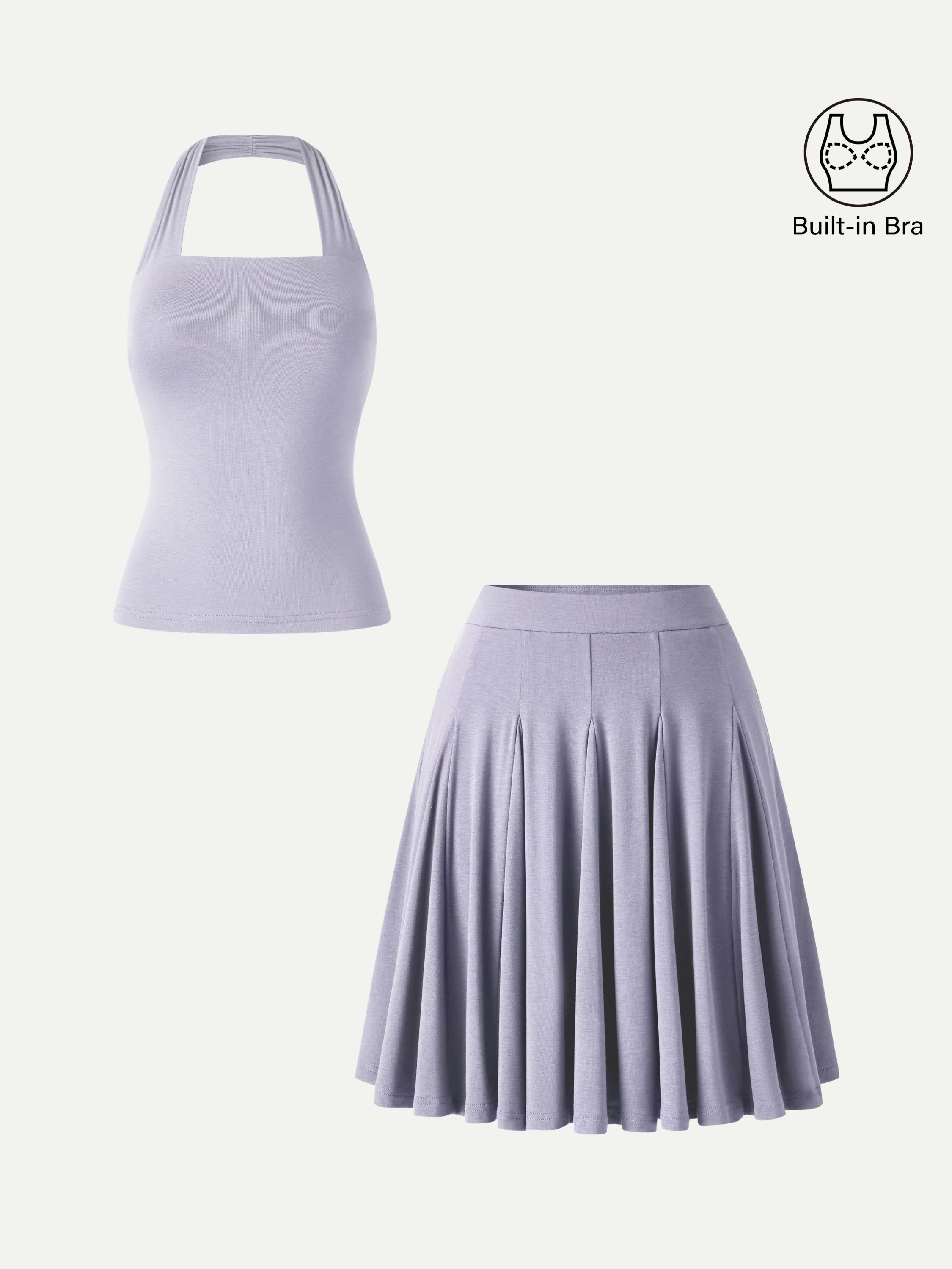 2Pcs Set Halter Going-Out Bra Top & Knee-Length Flare Skirt - Image 13