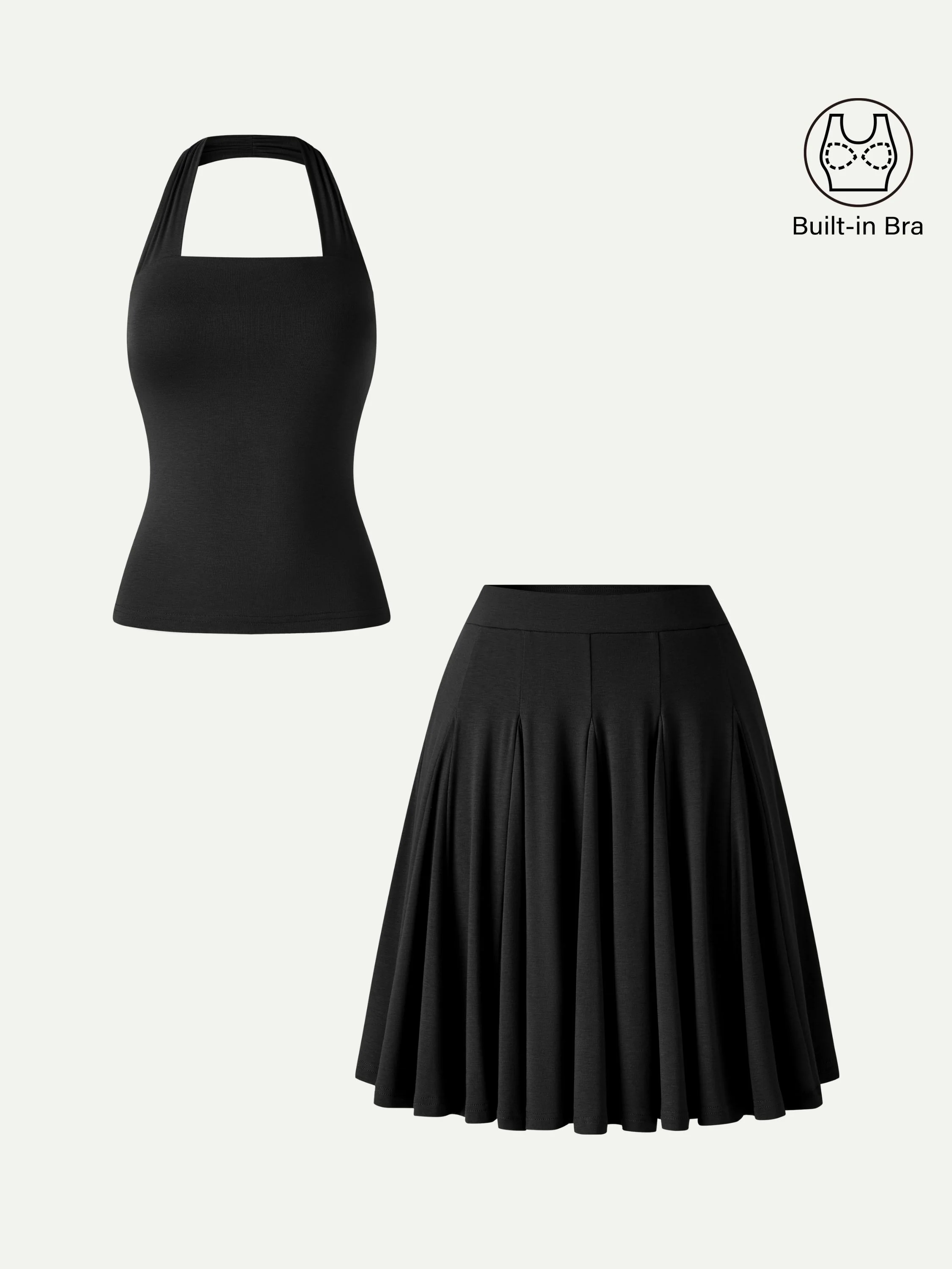 2Pcs Set Halter Going-Out Bra Top & Knee-Length Flare Skirt - Image 14