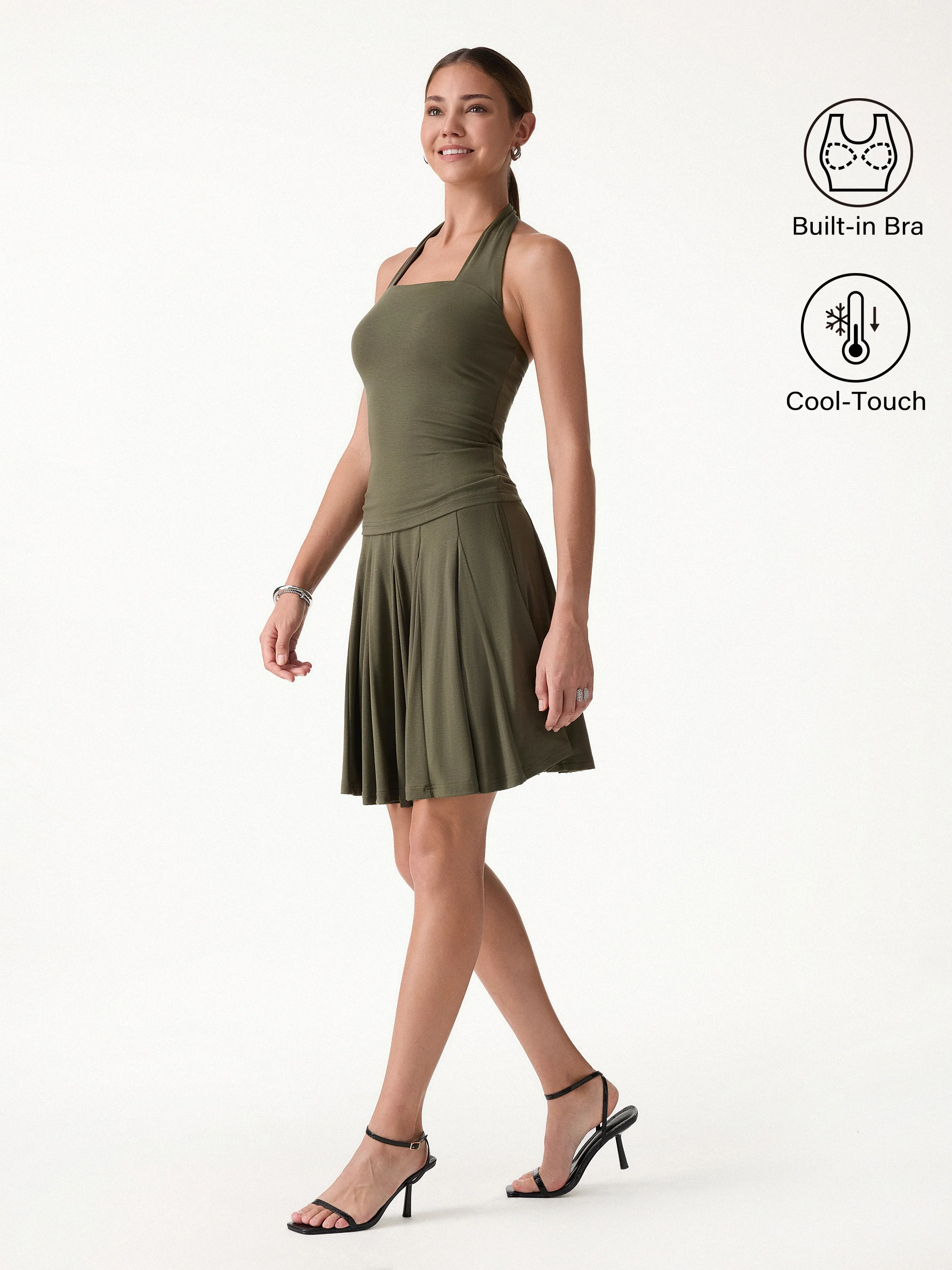 2Pcs Set Halter Going-Out Bra Top & Knee-Length Flare Skirt - Image 3