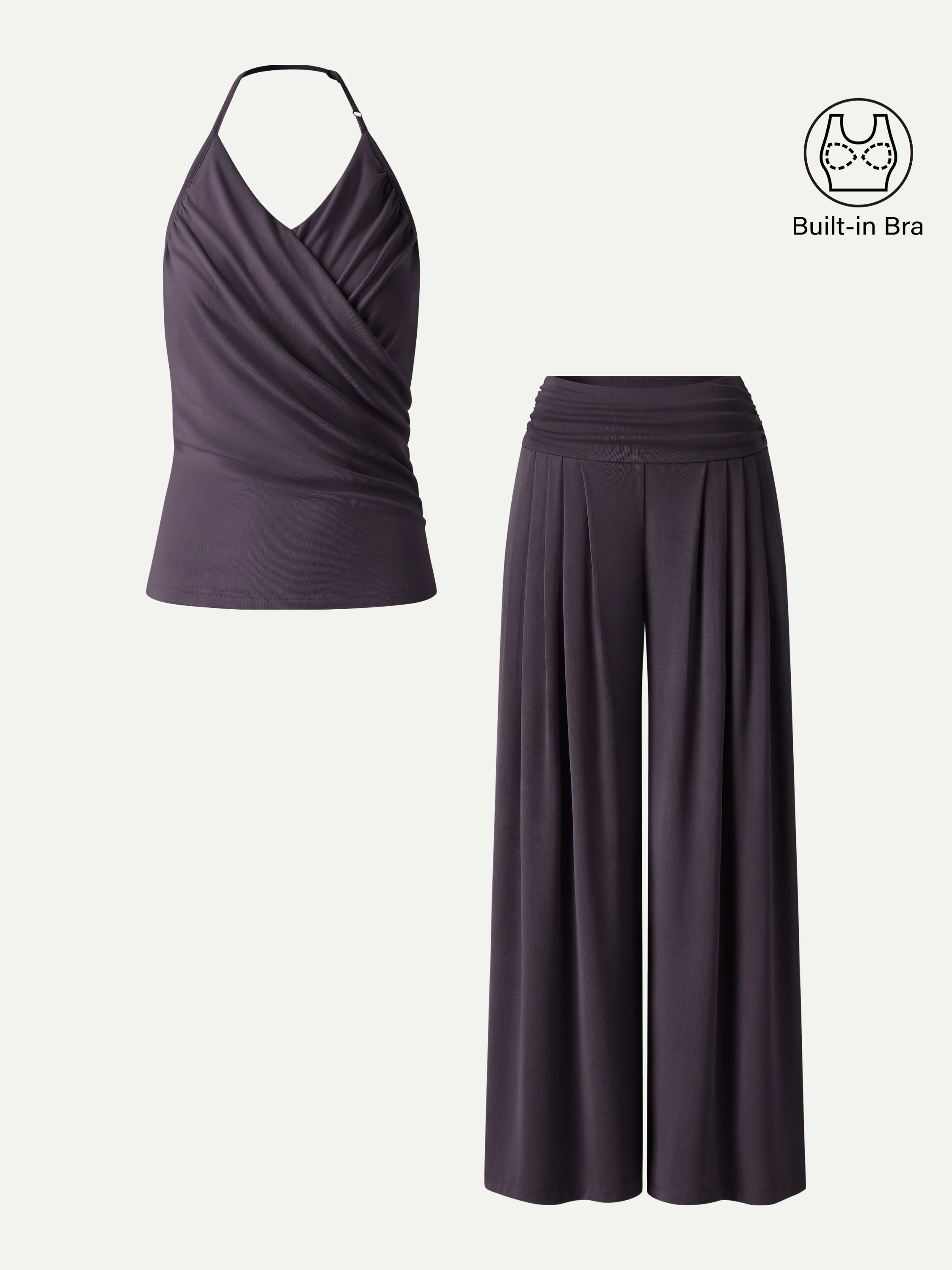 2Pcs Set Halter Neck Surplice Bra Top & Tucked Palazzo Pant with Pockets - Image 8