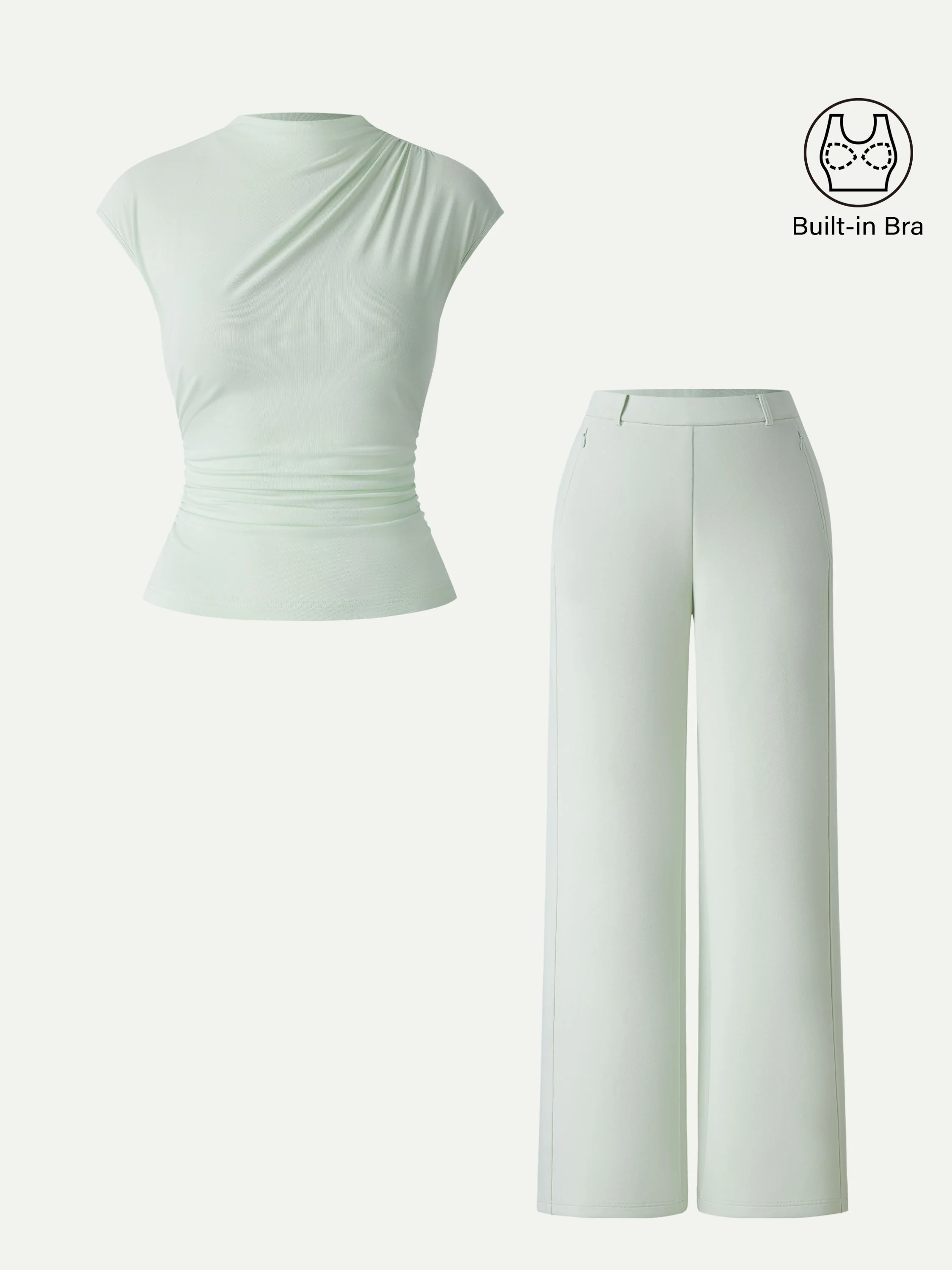 2Pcs Set Mockneck Cropped Bra Top & Slimming High Rise Wide Leg Pant - Image 3