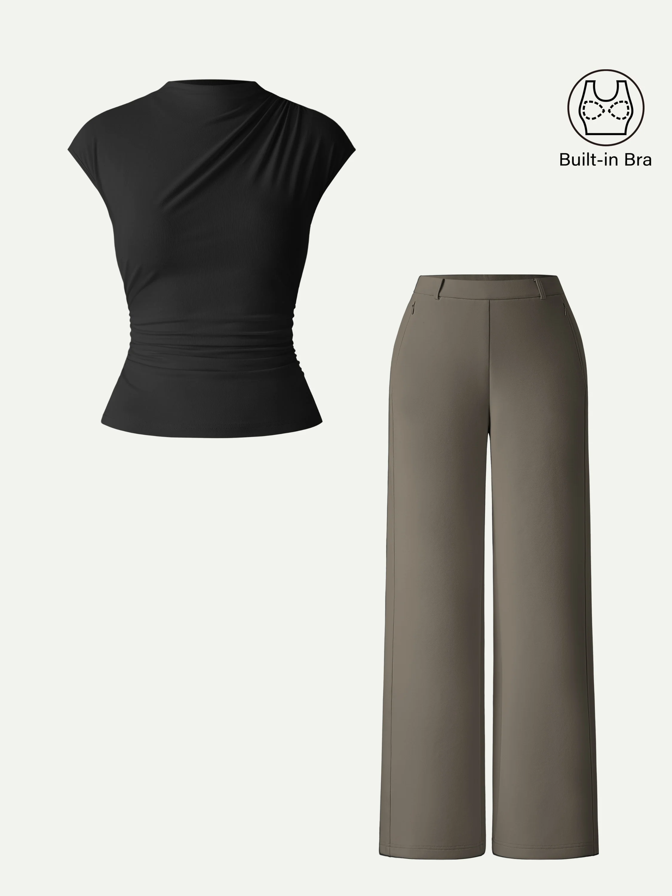 2Pcs Set Mockneck Cropped Bra Top & Slimming High Rise Wide Leg Pant - Image 6