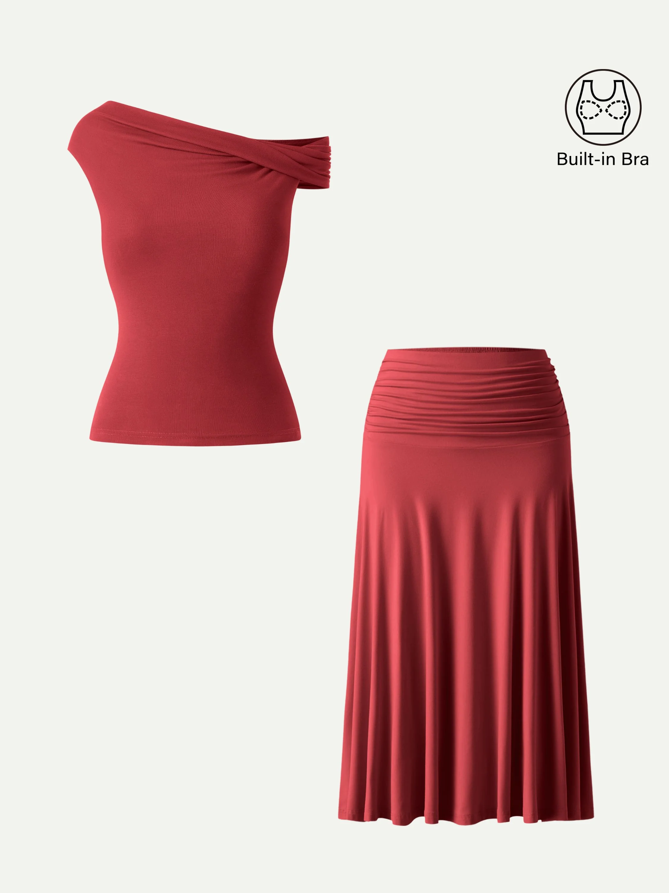 2Pcs Set Multi-wear Bra Top & Side Ruched A-line Midi Skirt - Image 10