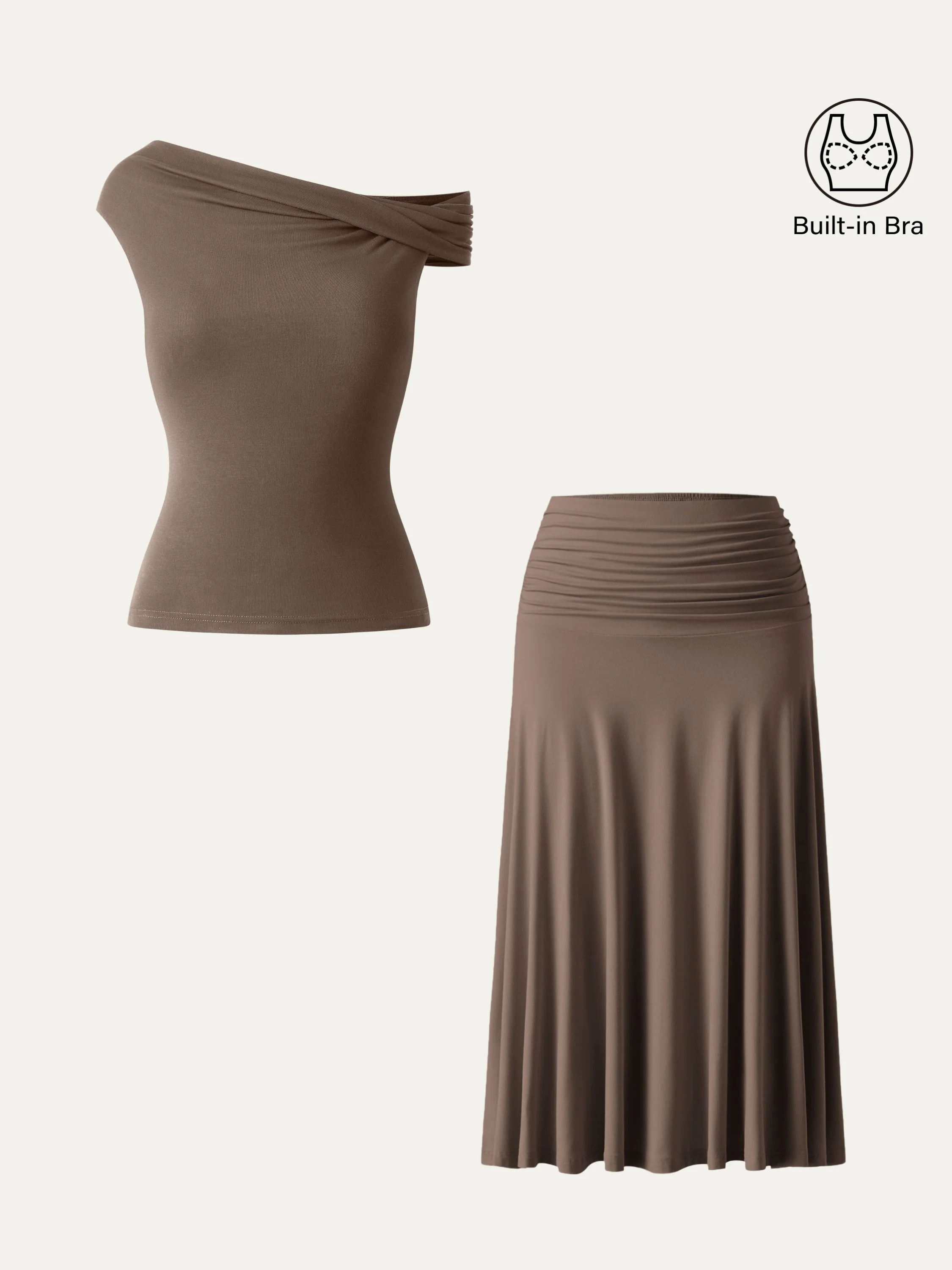 2Pcs Set Multi-wear Bra Top & Side Ruched A-line Midi Skirt - Image 11