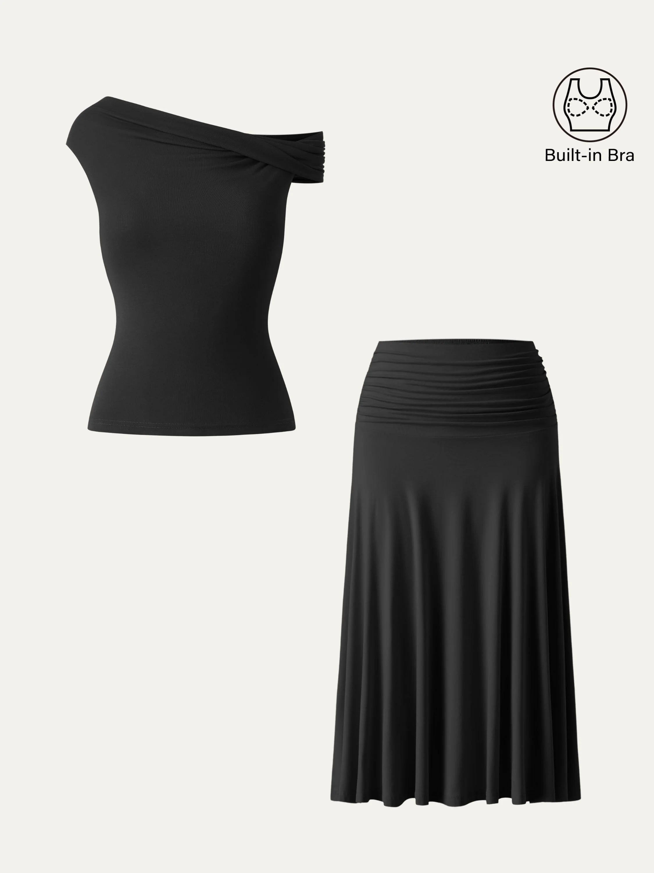 2Pcs Set Multi-wear Bra Top & Side Ruched A-line Midi Skirt - Image 12