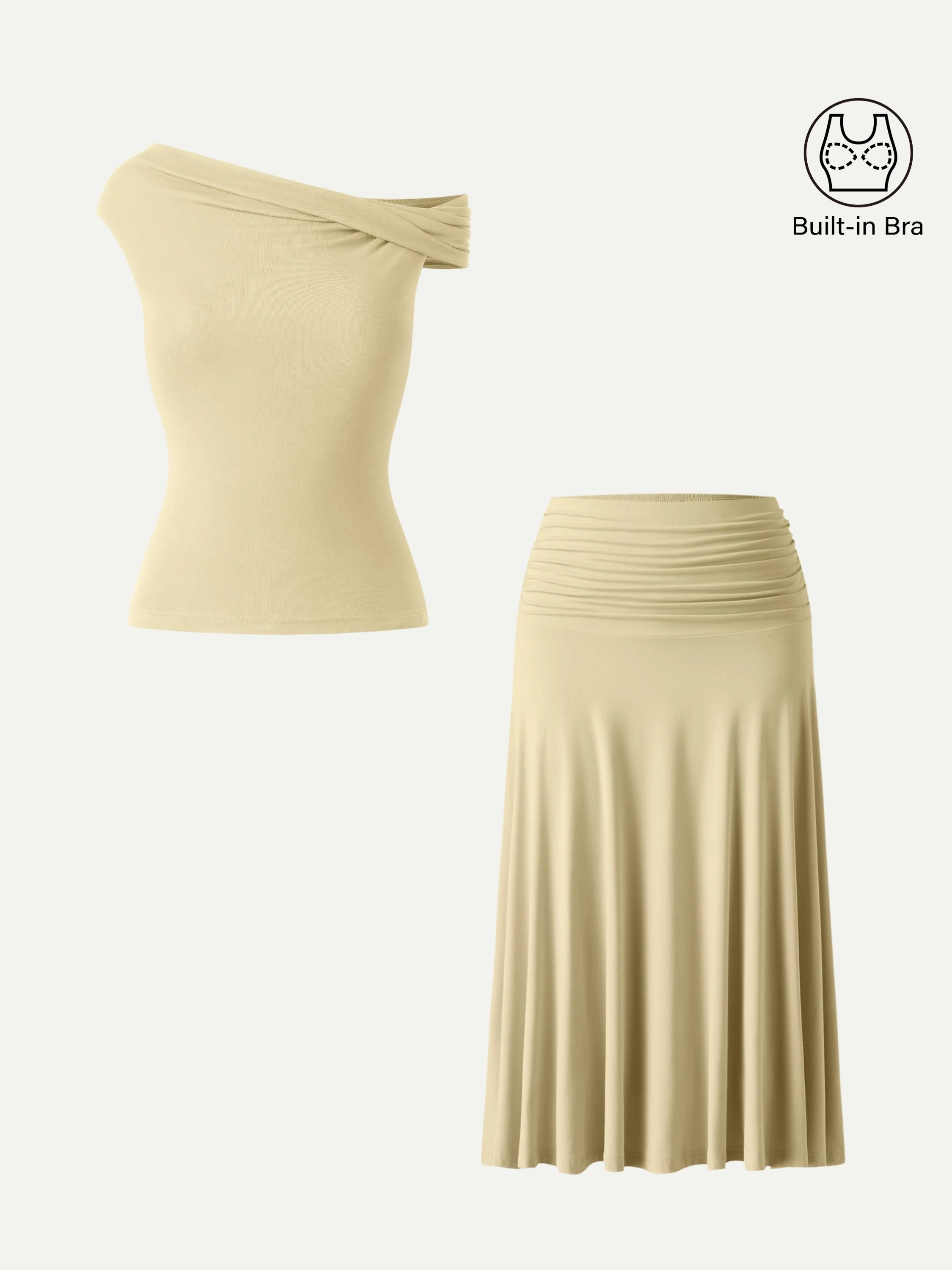 2Pcs Set Multi-wear Bra Top & Side Ruched A-line Midi Skirt - Image 7