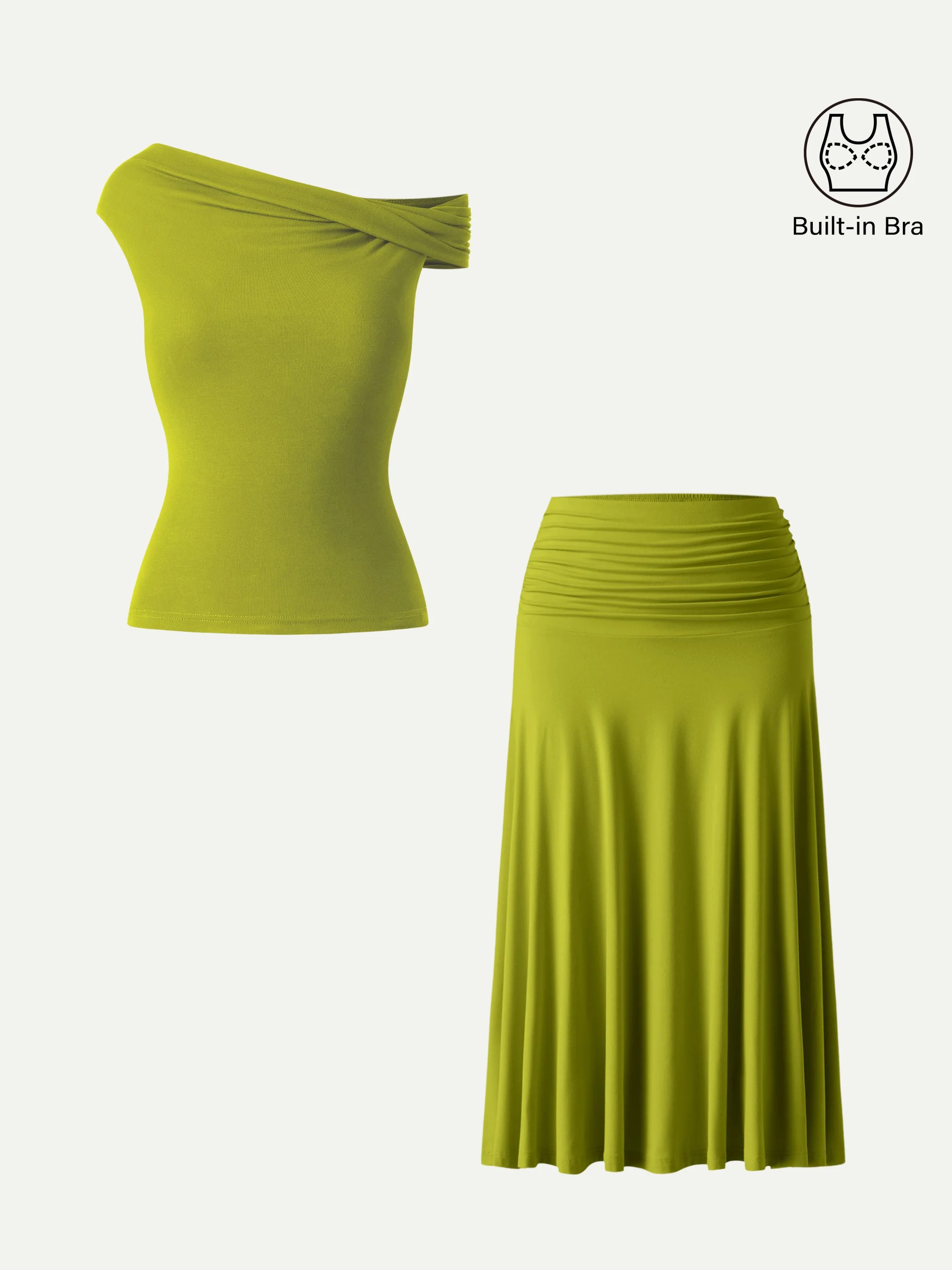 2Pcs Set Multi-wear Bra Top & Side Ruched A-line Midi Skirt - Image 8