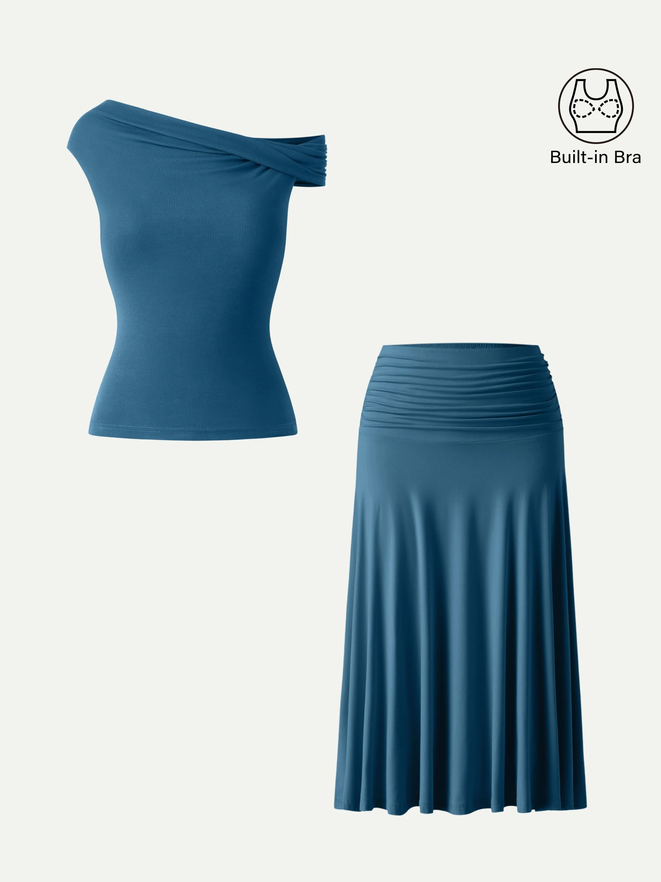 2Pcs Set Multi-wear Bra Top & Side Ruched A-line Midi Skirt - Image 9
