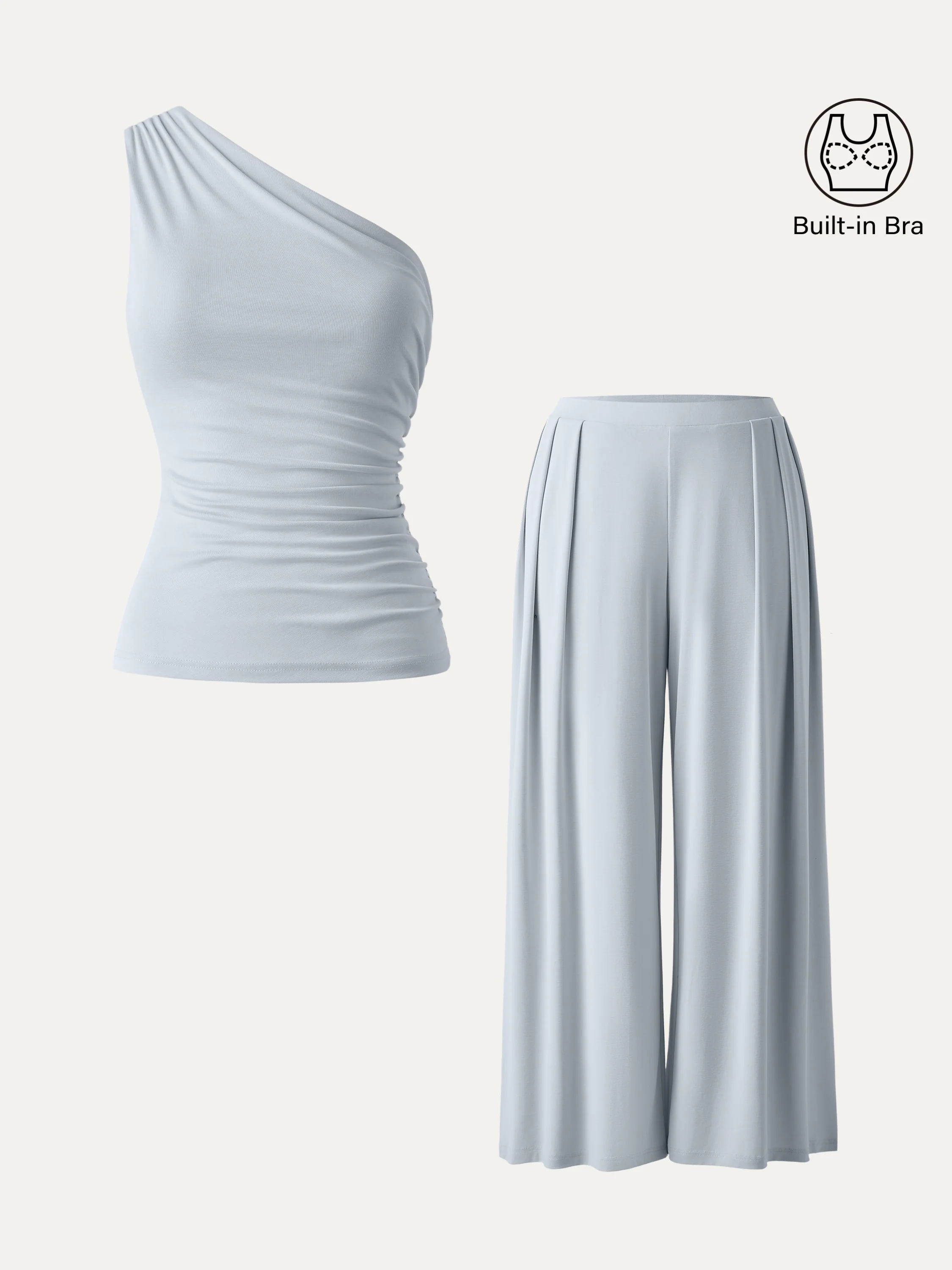 2Pcs Set Petite Wide Leg Palazzo Pant with Pockets & Ruched Bra Tank - Image 4
