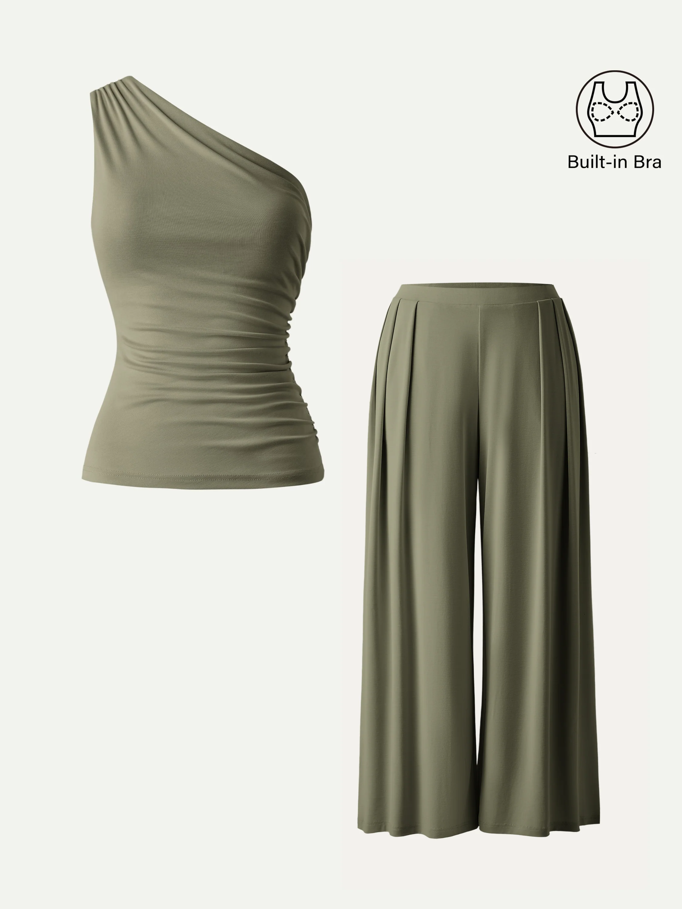 2Pcs Set Petite Wide Leg Palazzo Pant with Pockets & Ruched Bra Tank - Image 5