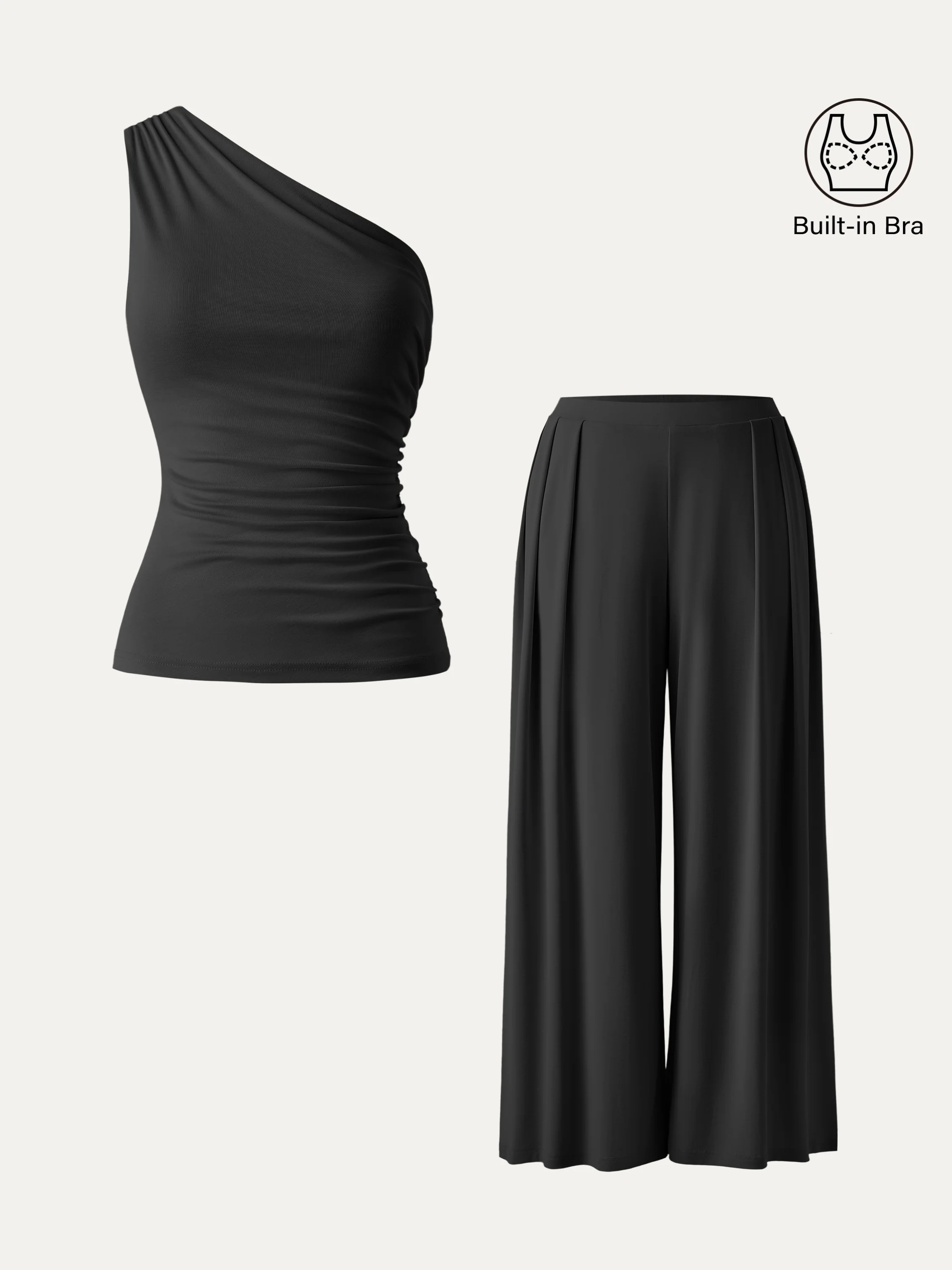 2Pcs Set Petite Wide Leg Palazzo Pant with Pockets & Ruched Bra Tank - Image 6