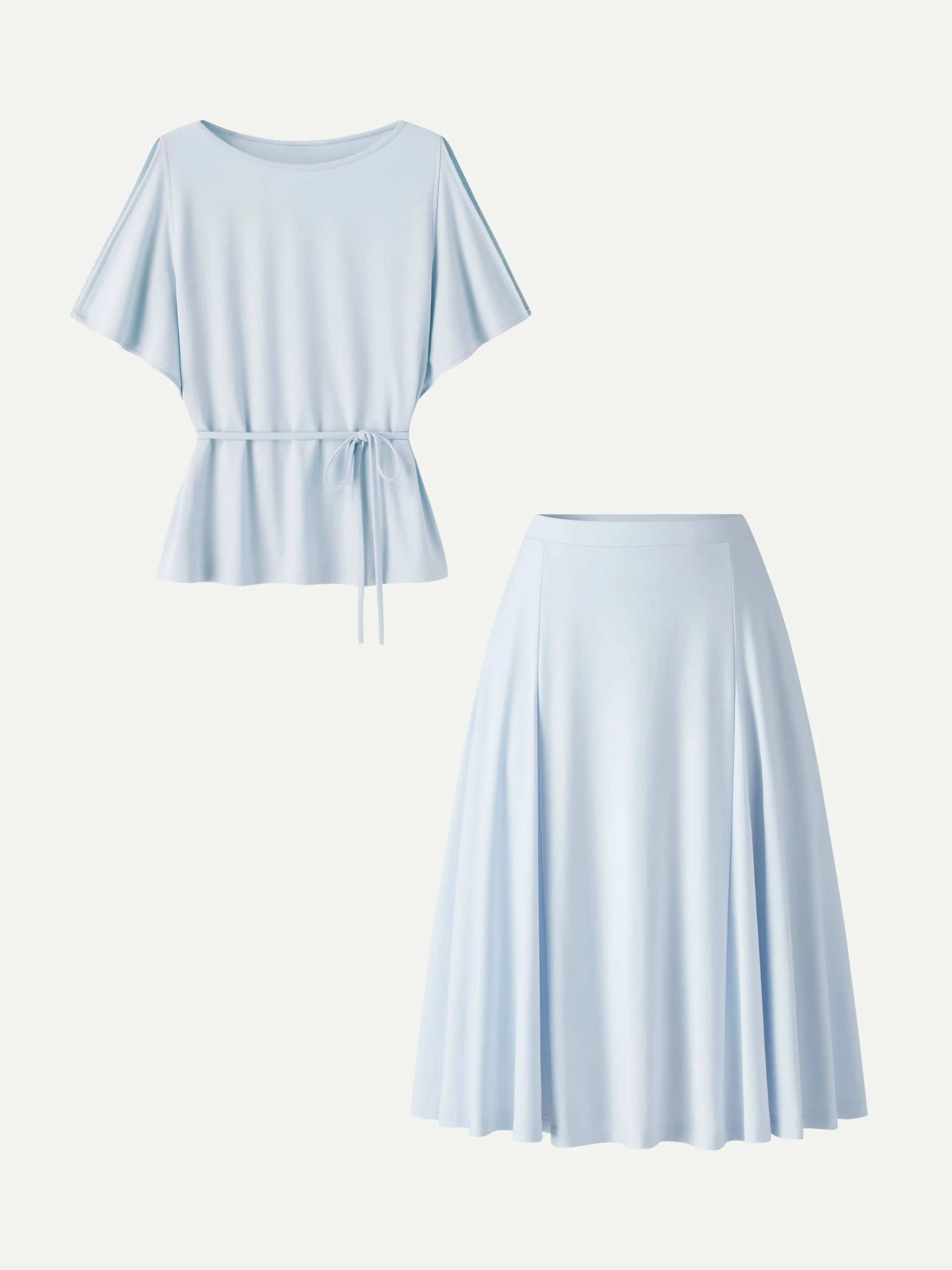 2Pcs Set Relaxed Boatneck Top & Midi Skirt with Pockets - Image 12