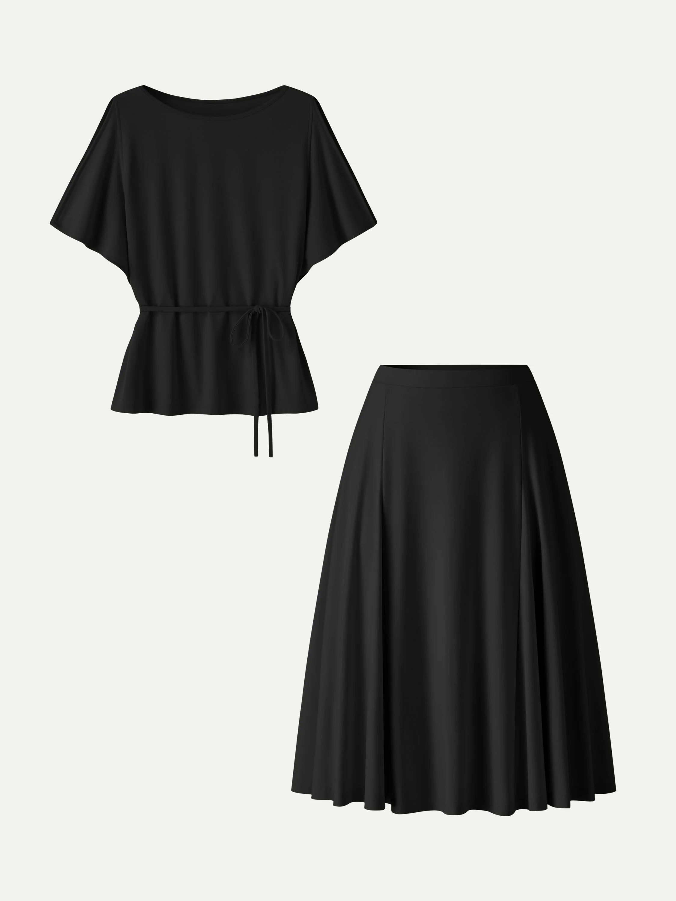 2Pcs Set Relaxed Boatneck Top & Midi Skirt with Pockets - Image 13